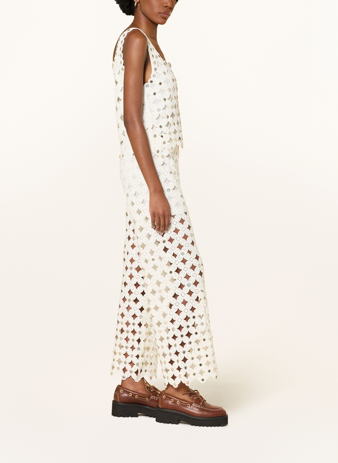 maje Strickhose mit Nieten: WEISS / SILBER / GOLD