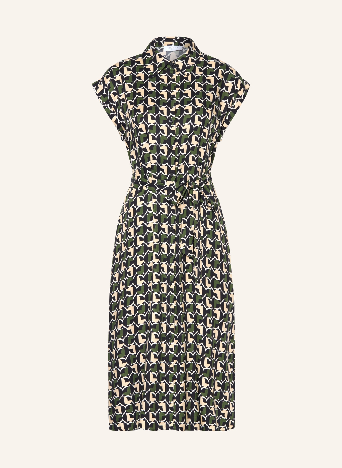 HOBBS Hemdblusenkleid KALINDA: SCHWARZ / BEIGE / DUNKELGRÜN