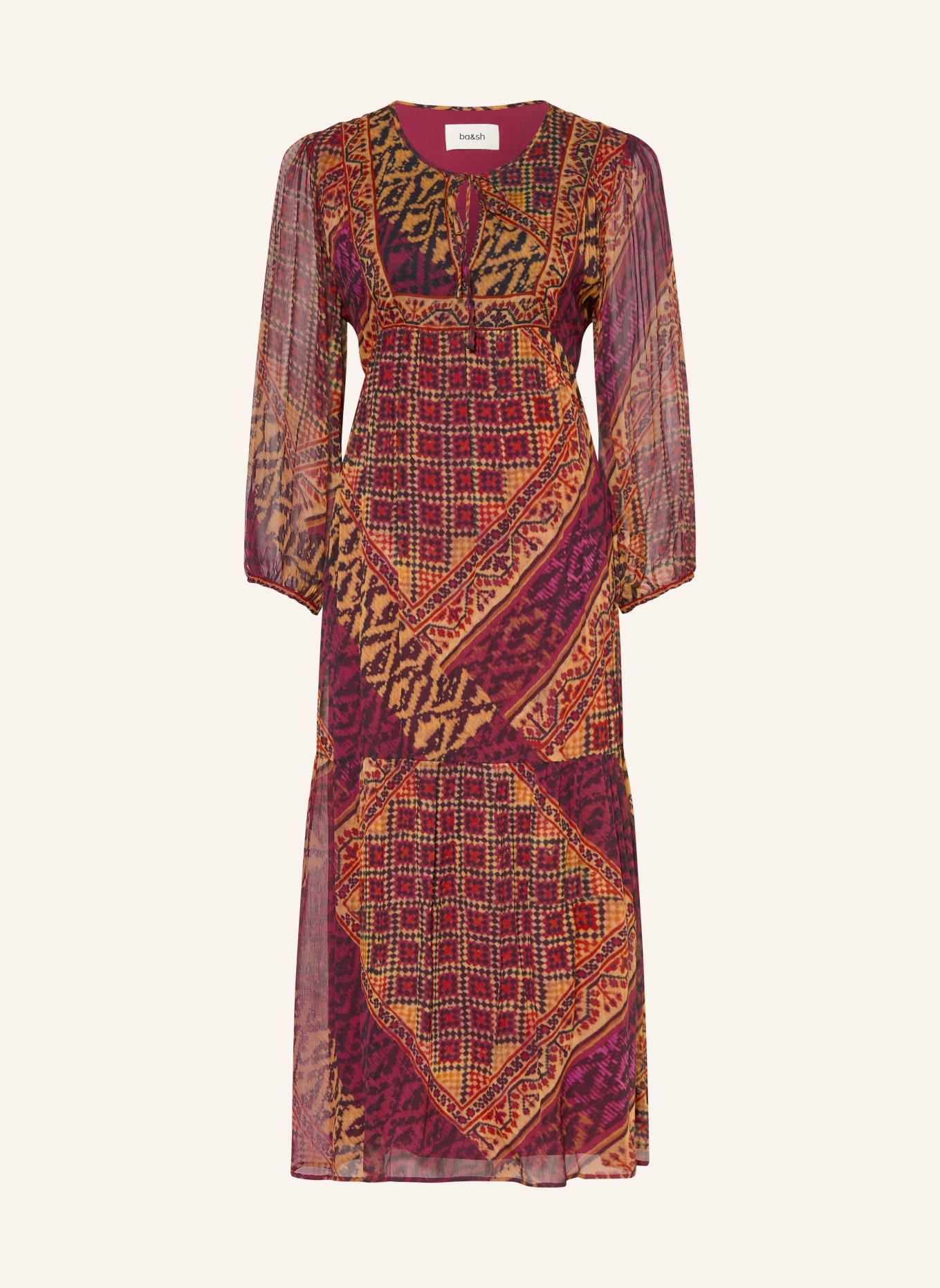 ba&sh Kleid ORIA mit Rüschen: DUNKELLILA / DUNKELROT / DUNKELORANGE