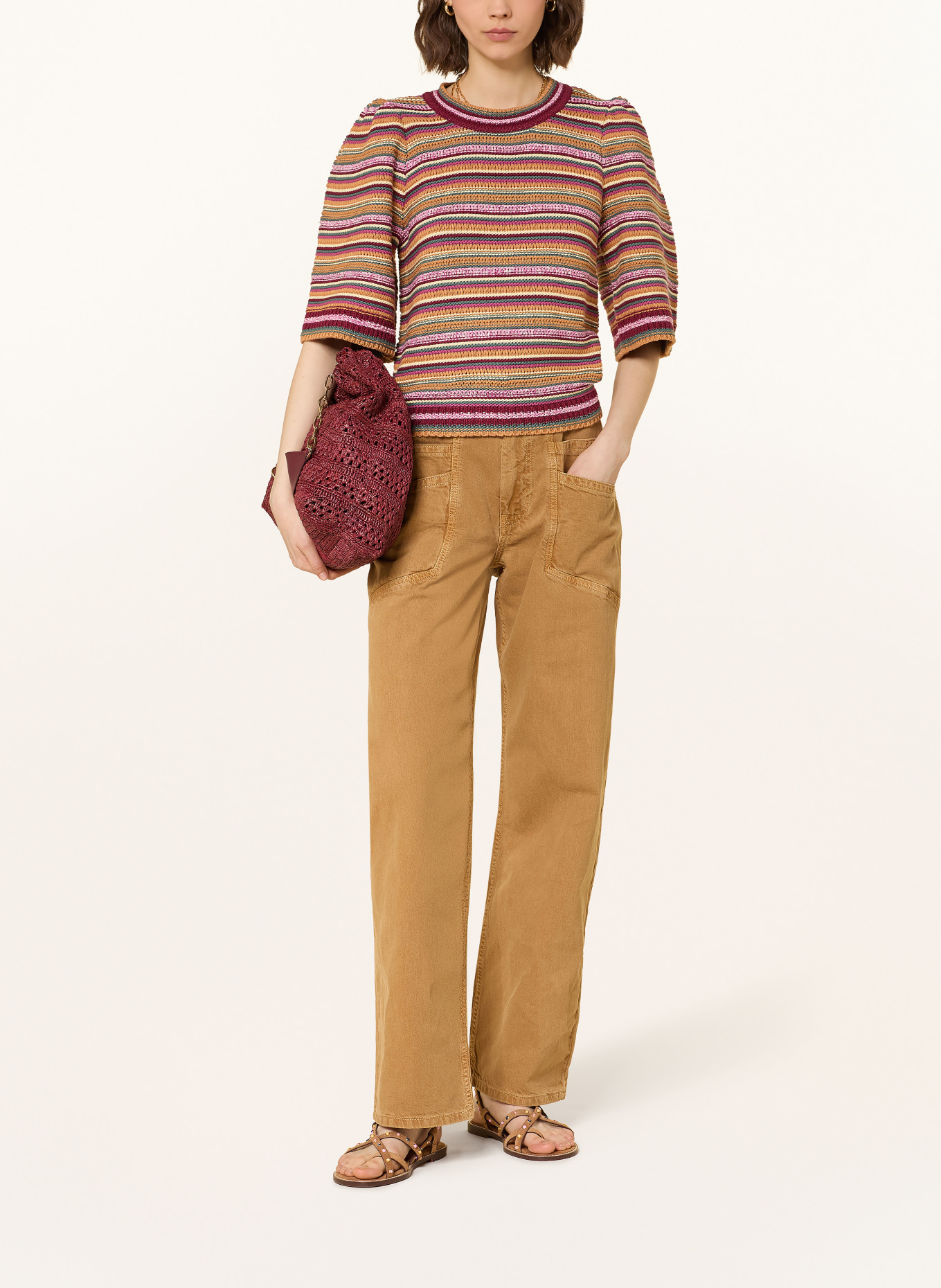 ba&sh Strickshirt FARFAELA: COGNAC / ROSA / HELLGRÜN