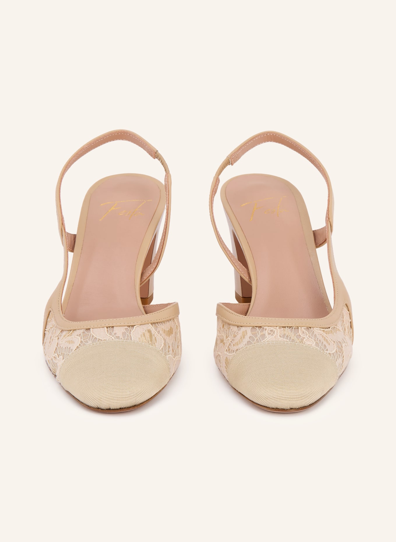 FESTA LUCIANA PIZZO slingback pumps with lace: BEIGE