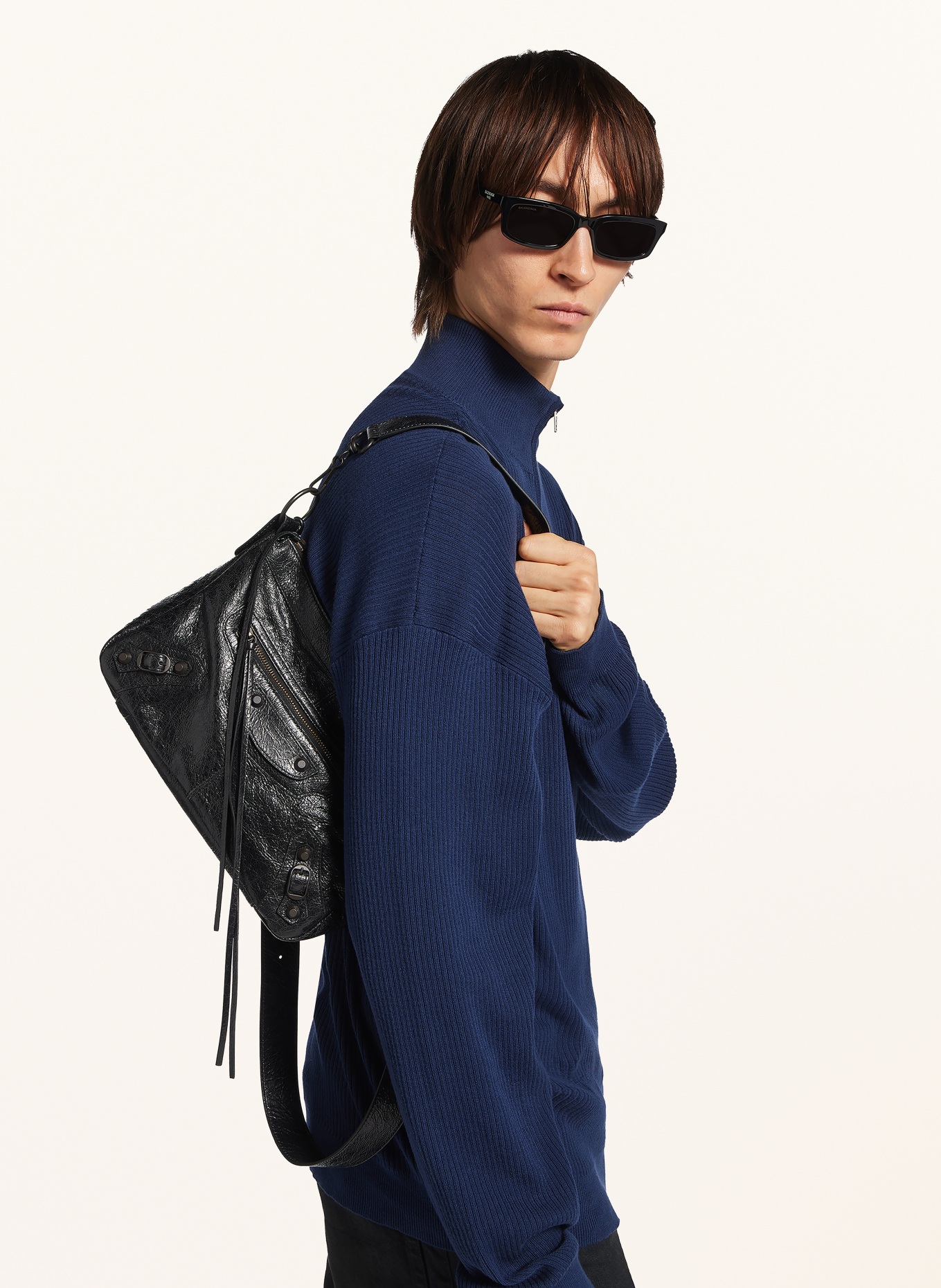 BALENCIAGA Torebka LE CITY MOTO SMALL z nitami: CZARNY