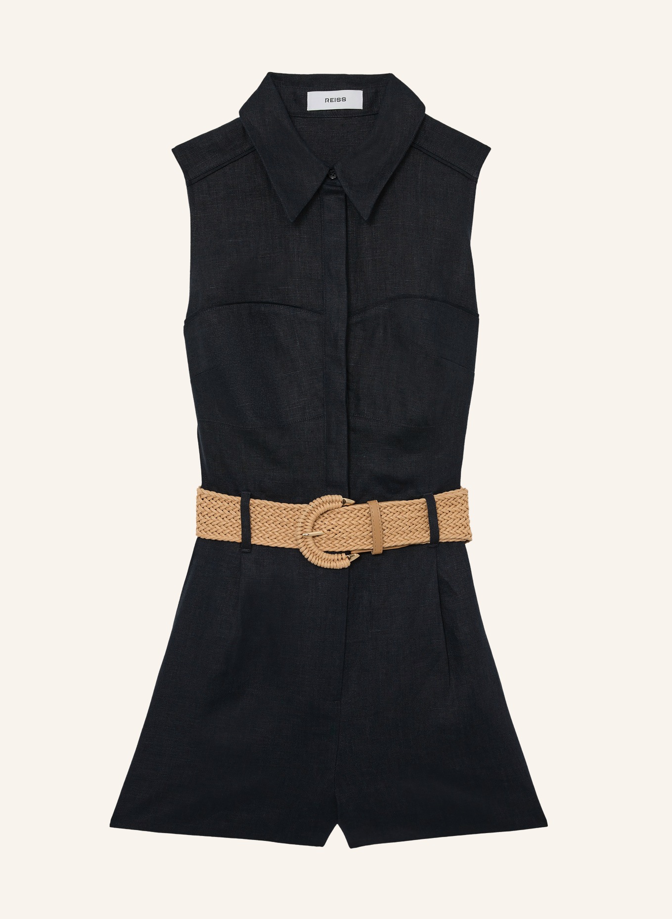 REISS TAYLOR linen jumpsuit: DARK BLUE / LIGHT BROWN
