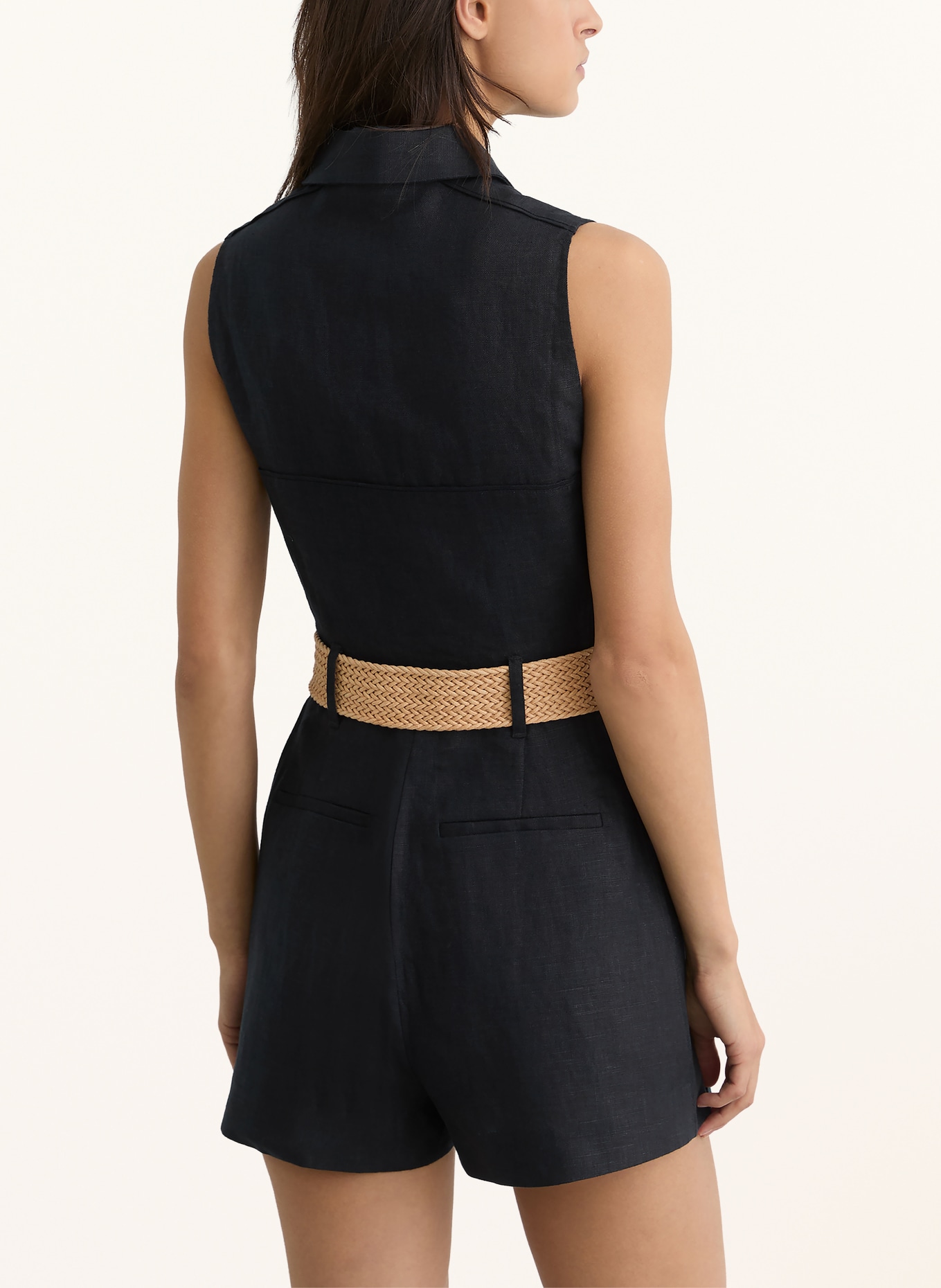 REISS TAYLOR linen jumpsuit: DARK BLUE / LIGHT BROWN