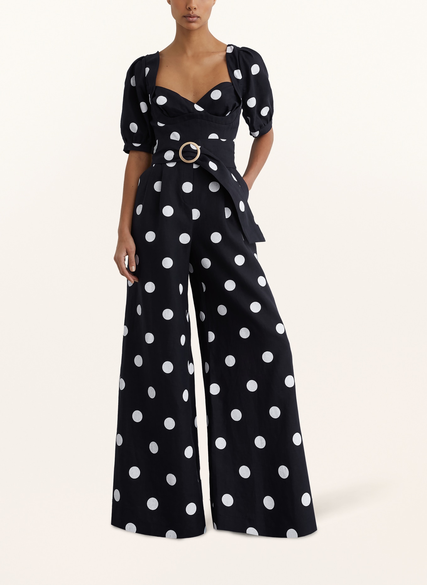 REISS Jumpsuit BROOK aus Leinen: DUNKELBLAU / WEISS