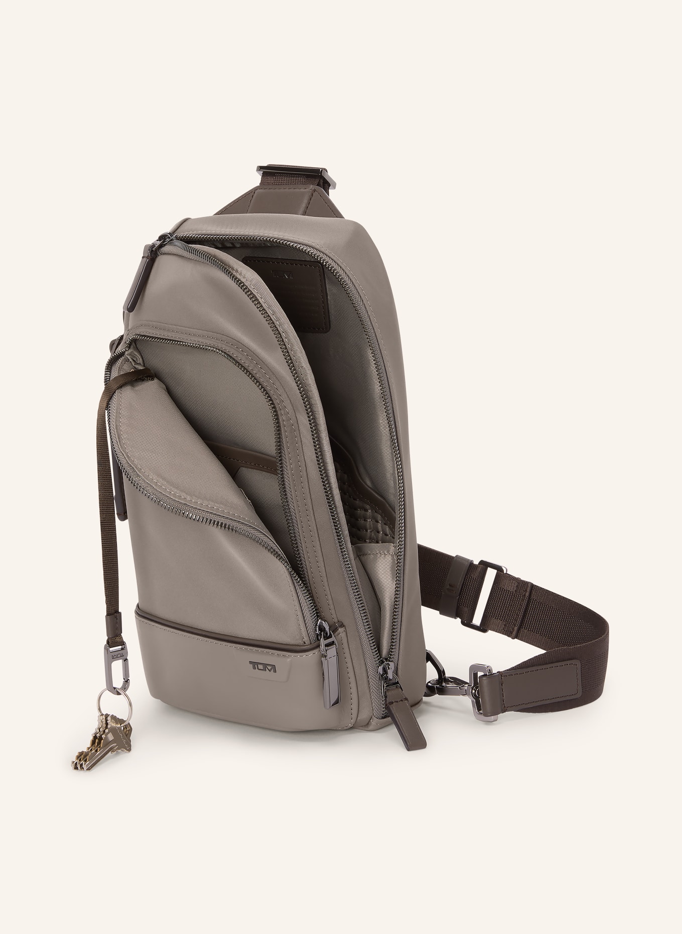 TUMI HARRISON Umhängetasche GREGORY SLING: GRAU / DUNKELBRAUN / SCHWARZ