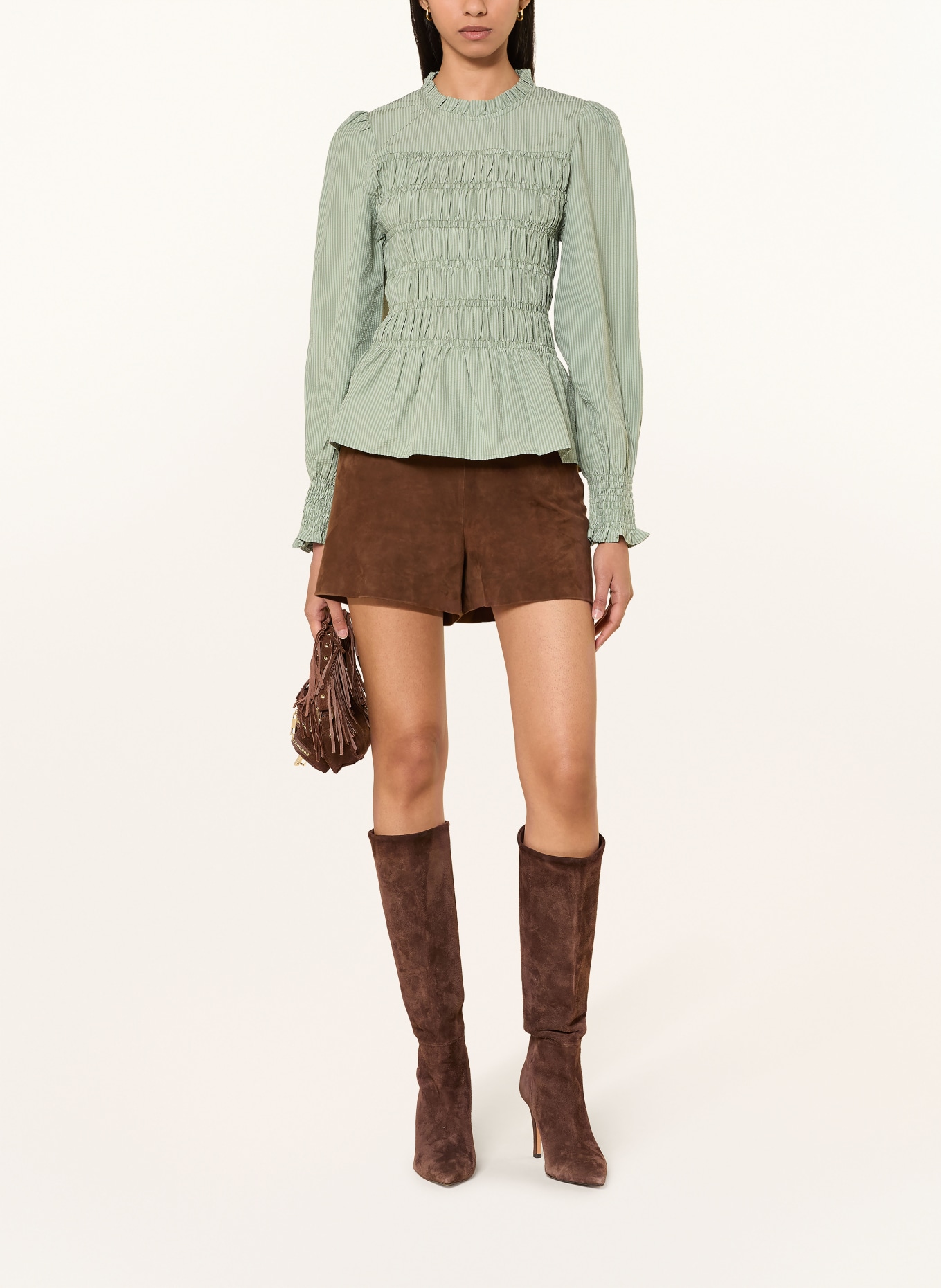 NEO NOIR POSSA-blouse met ruches: LICHTGROEN