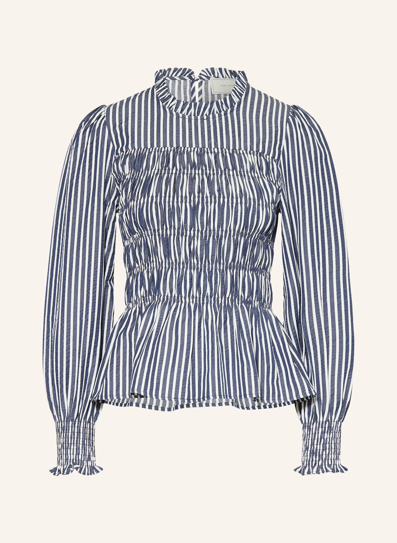 NEO NOIR POSSA-blouse: DONKERBLAUW / WIT