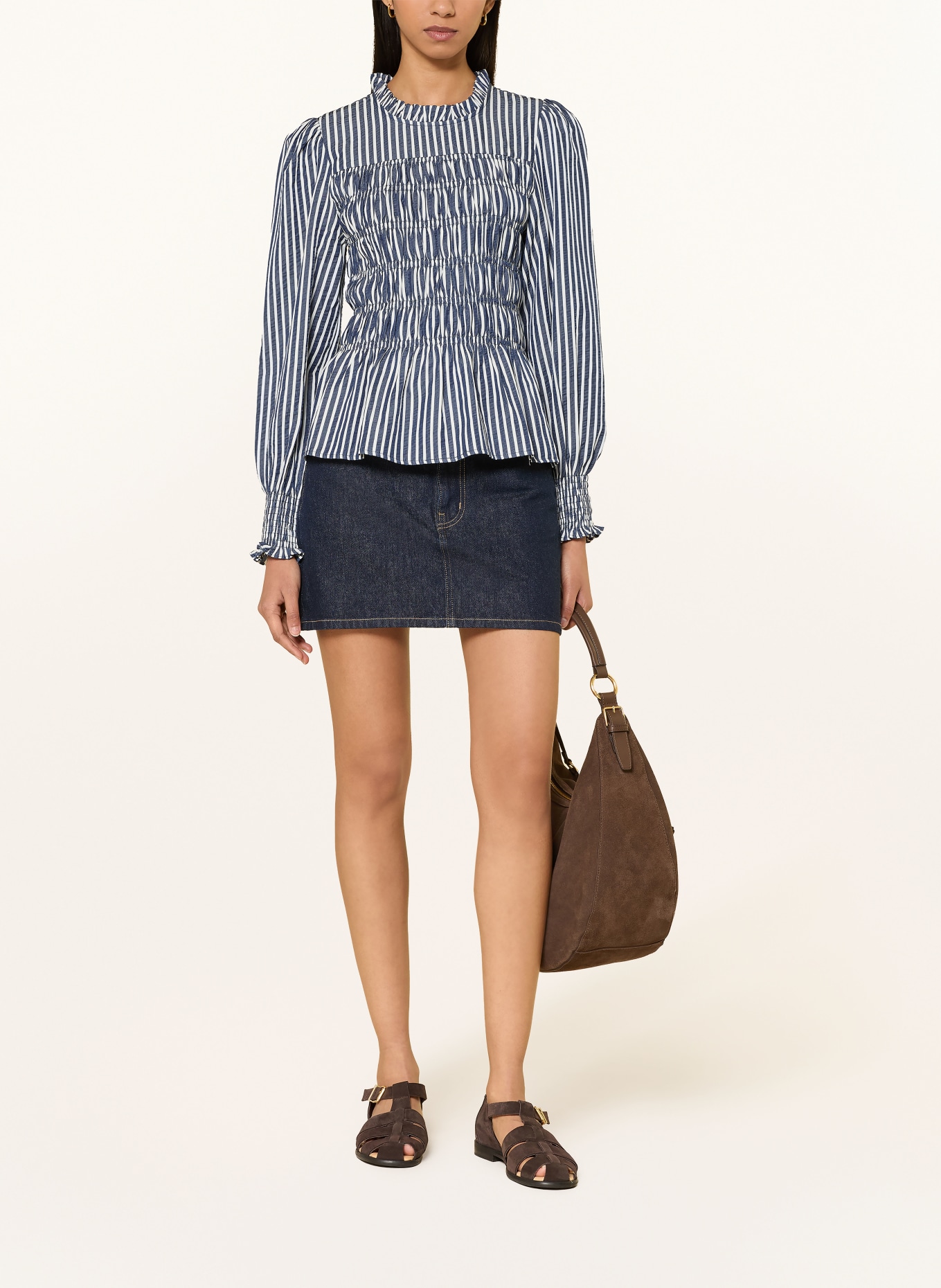 NEO NOIR POSSA-blouse: DONKERBLAUW / WIT