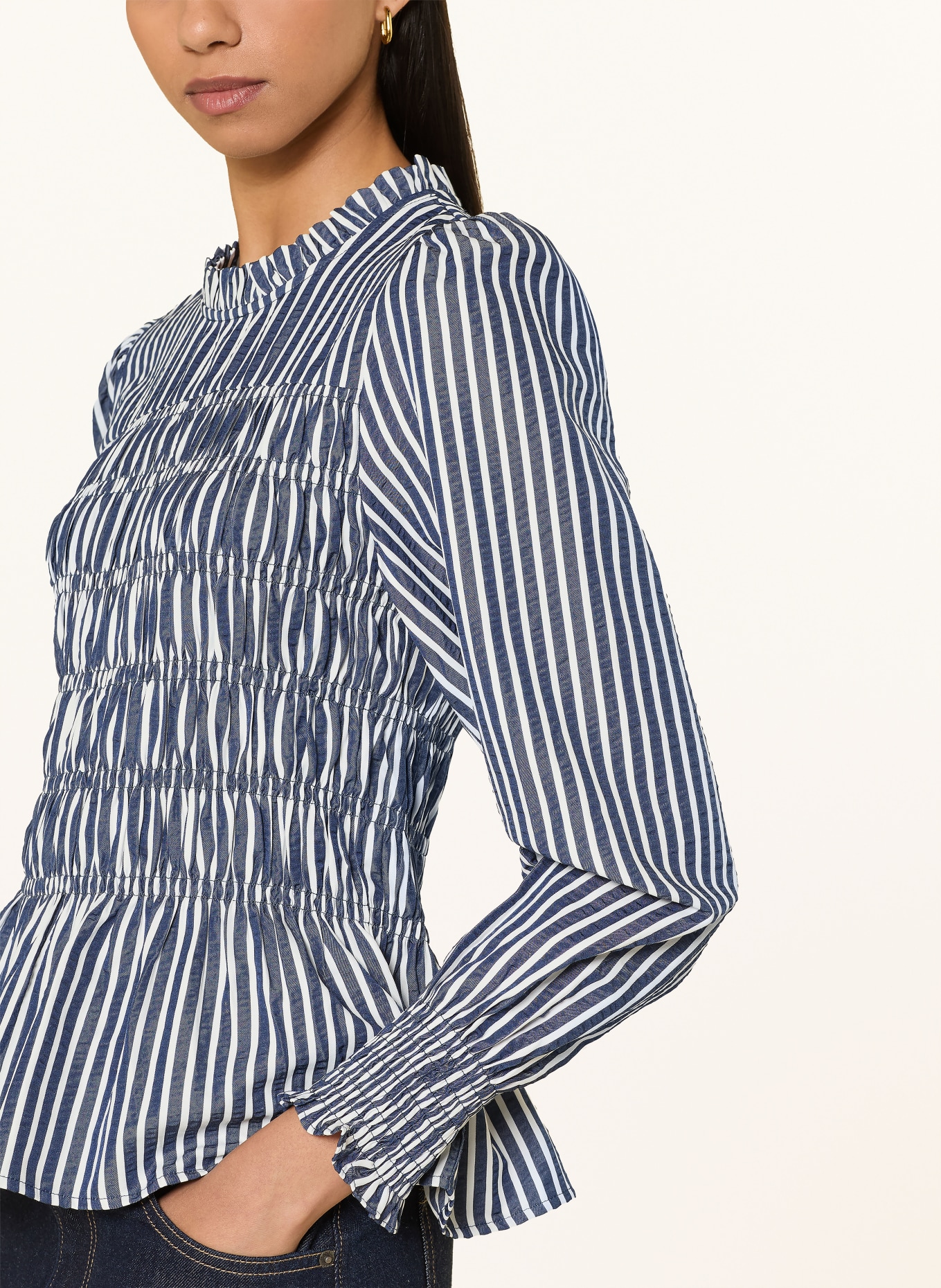 NEO NOIR POSSA-blouse: DONKERBLAUW / WIT