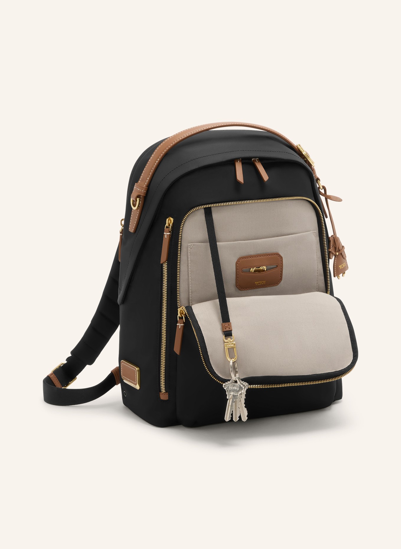TUMI VOYAGEUR Rucksack HALSEY mit Laptop-Fach: SCHWARZ / GOLD / BRAUN