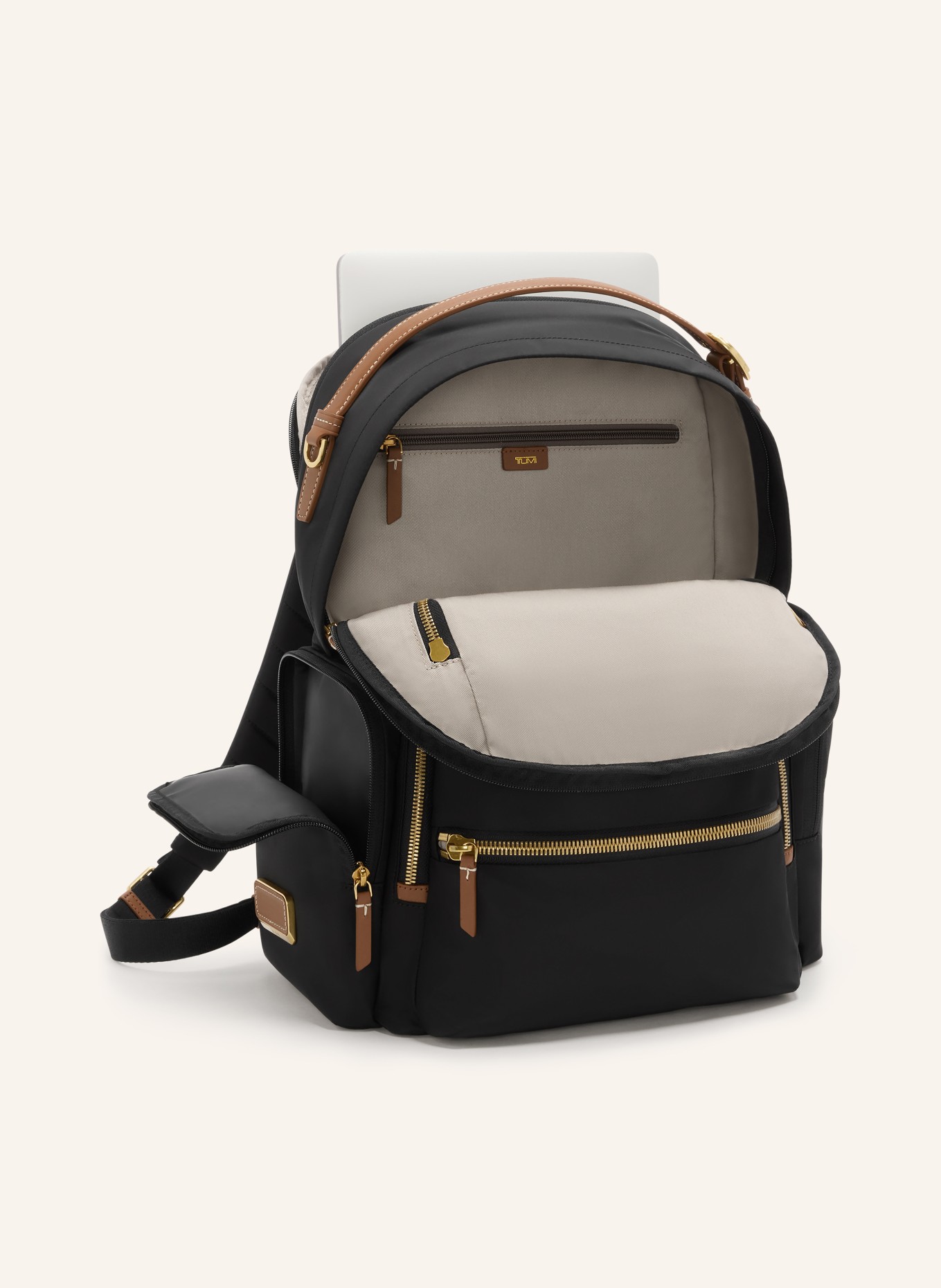 TUMI Sac à dos VOYAGEUR CELINA avec compartiment pour ordinateur portable: NOIR / OR / MARRON