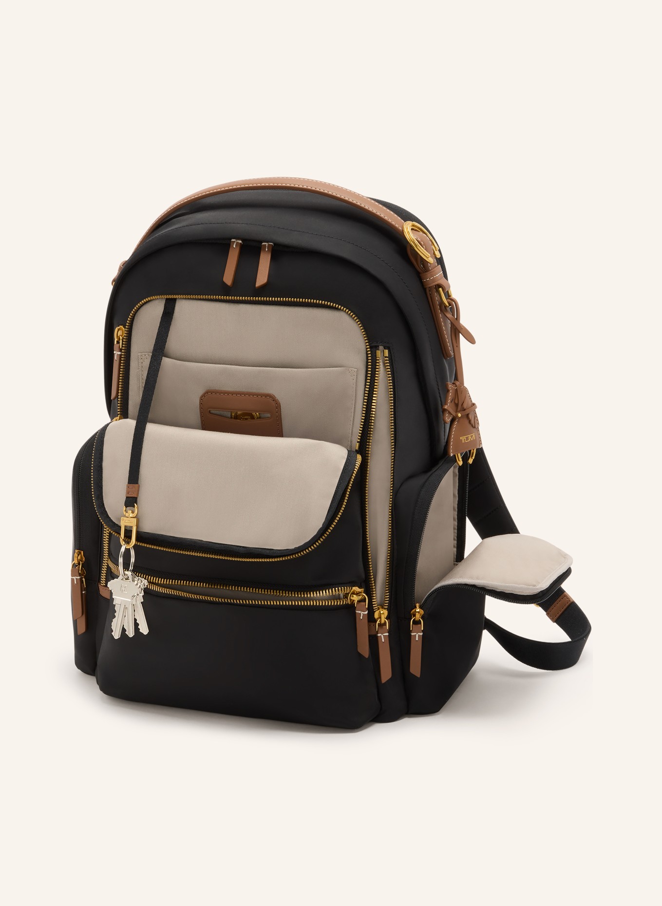 TUMI Sac à dos VOYAGEUR CELINA avec compartiment pour ordinateur portable: NOIR / OR / MARRON