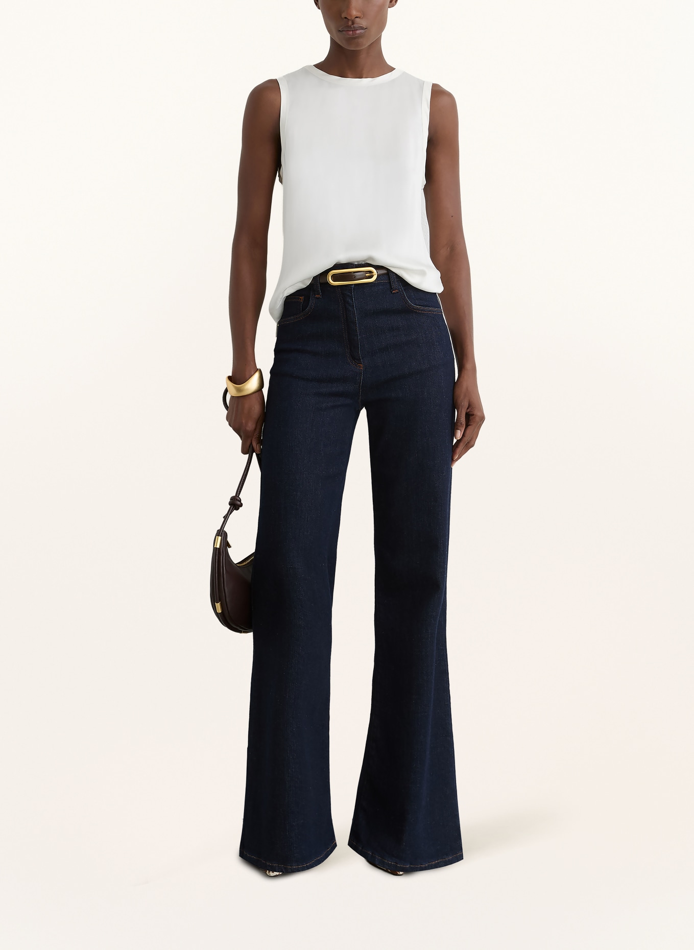 REISS Blusetop RIAN van een mix van materialen met zijde: WIT