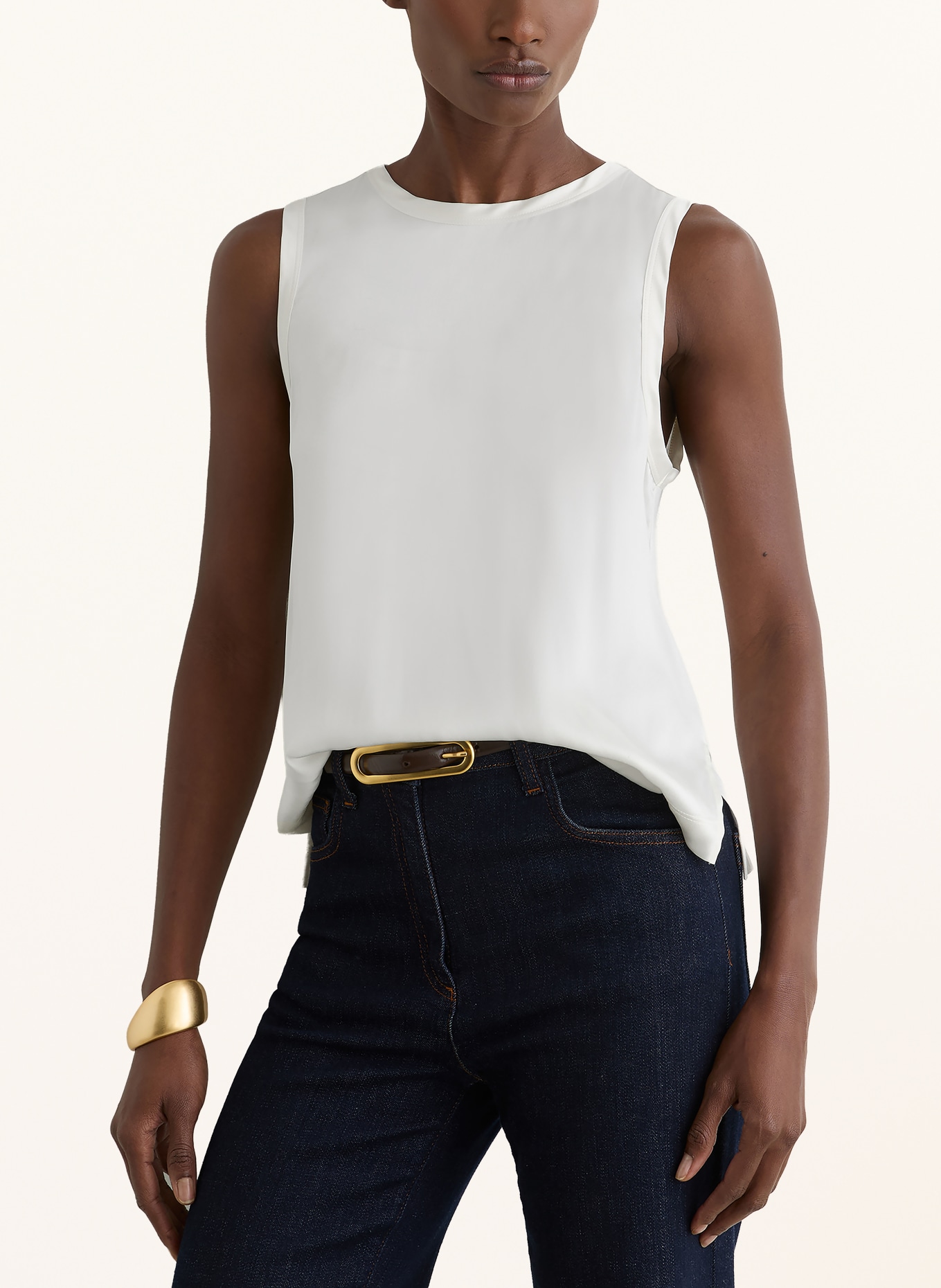 REISS Blusetop RIAN van een mix van materialen met zijde: WIT