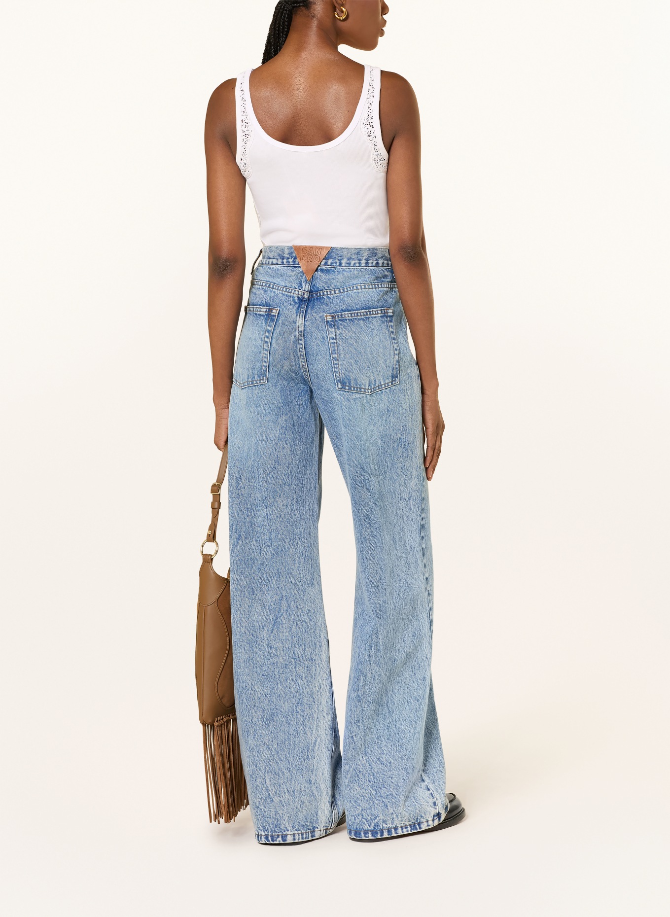 SANDRO Top mit Spitze: WEISS