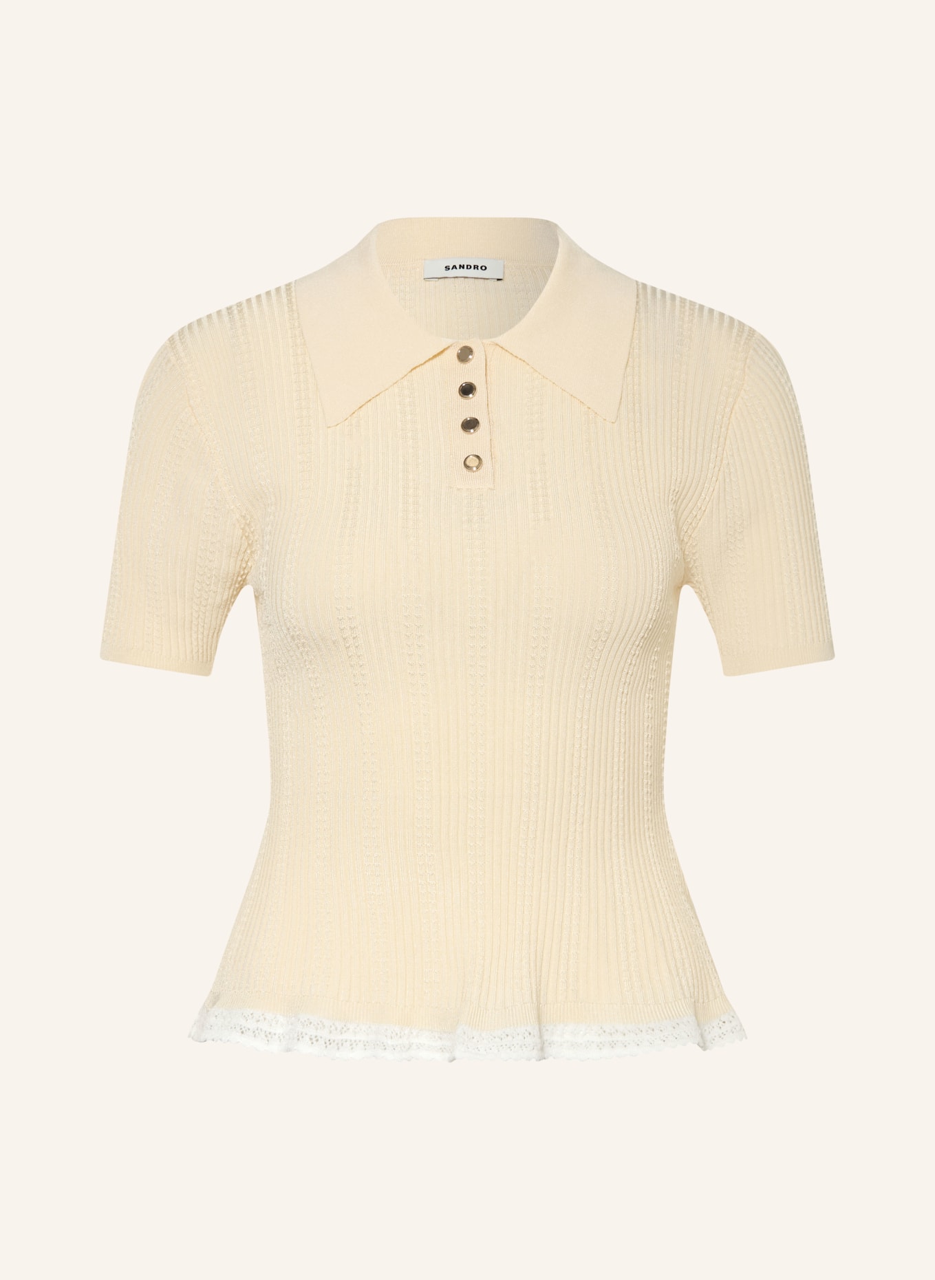 SANDRO Strick-Poloshirt: CREME