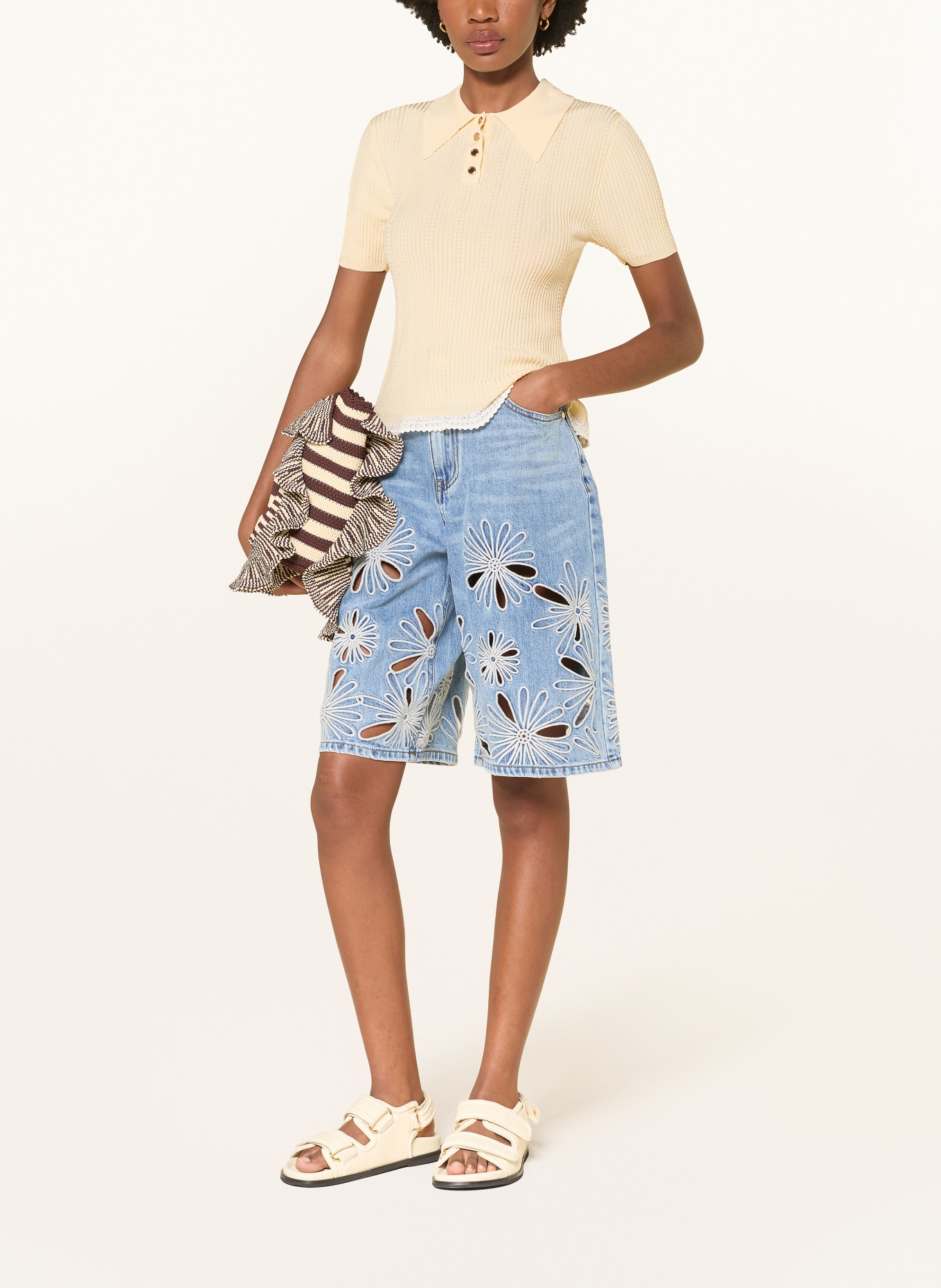 SANDRO Strick-Poloshirt: CREME