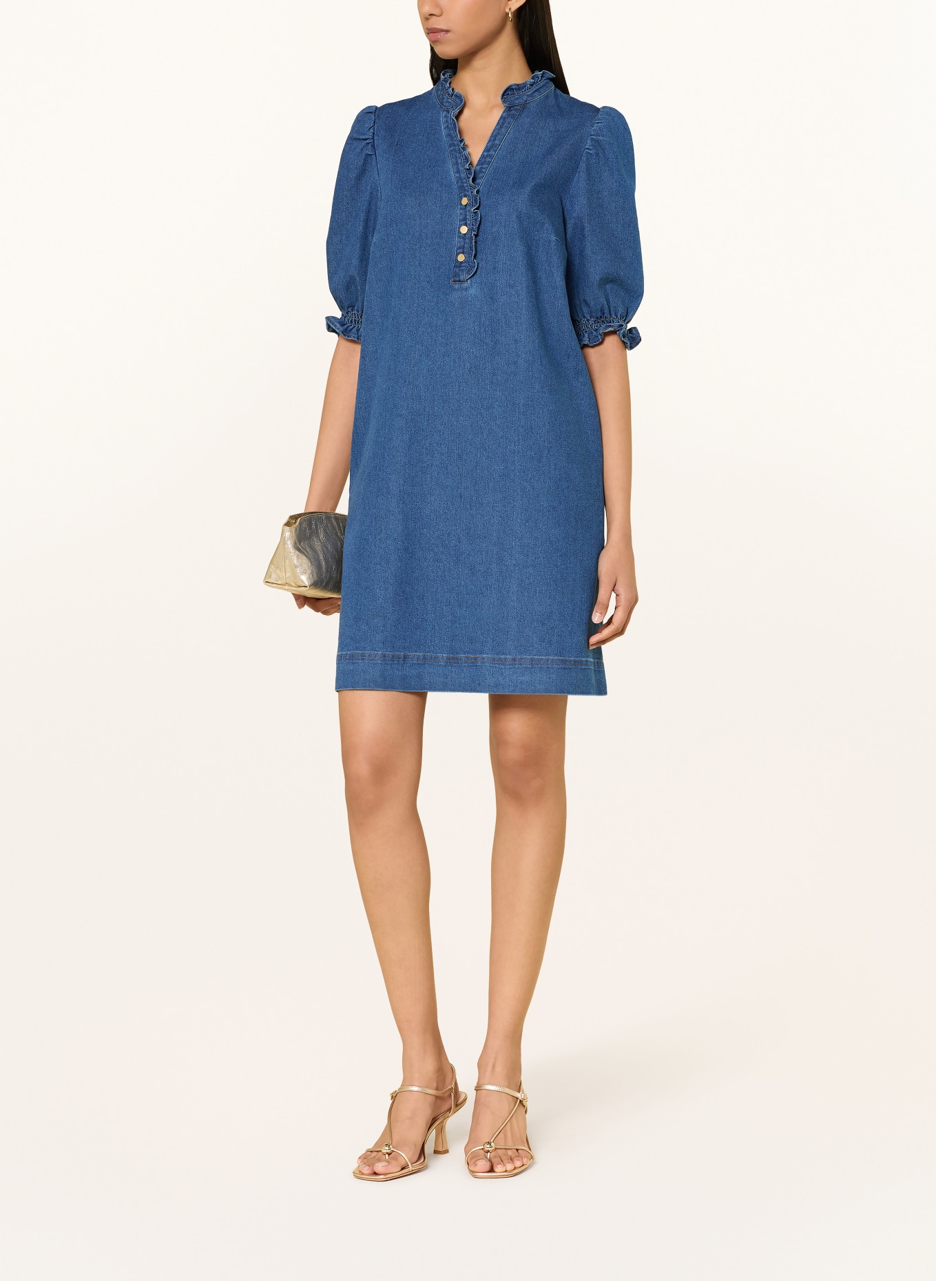 Phase Eight Jeansjurk CARLY met ruches en 3/4-mouwen: BLAUW