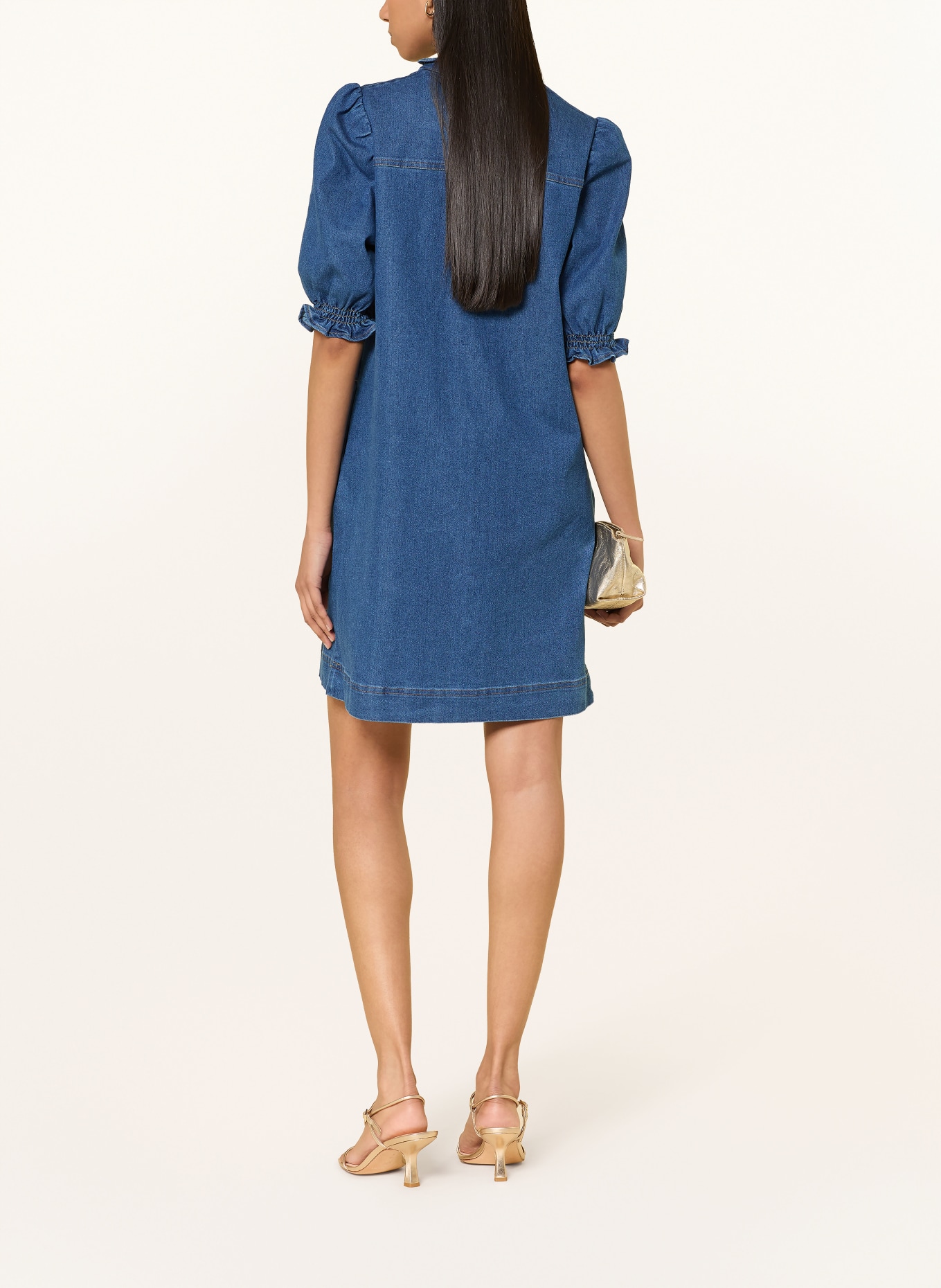 Phase Eight Jeansjurk CARLY met ruches en 3/4-mouwen: BLAUW