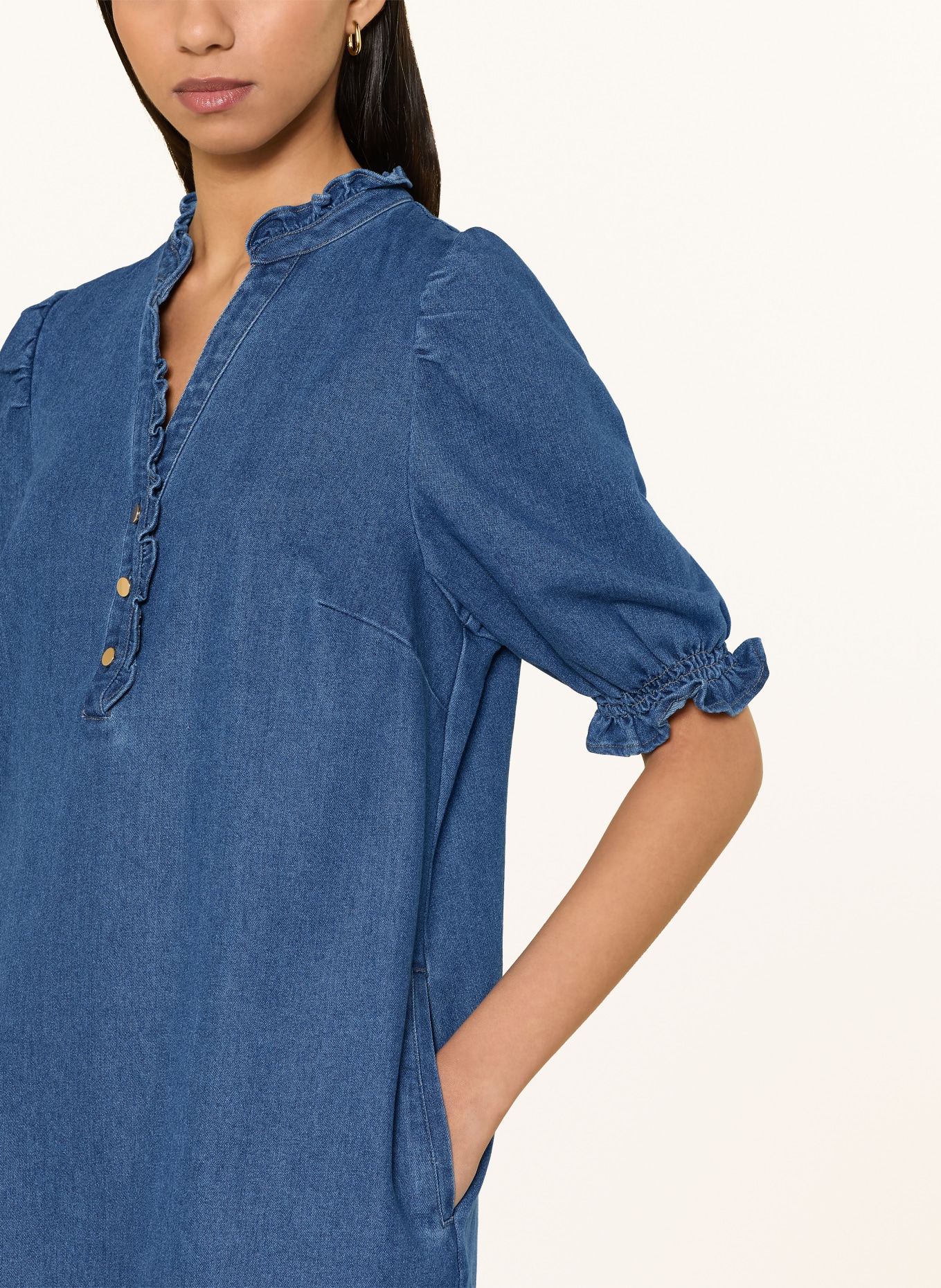 Phase Eight Jeansjurk CARLY met ruches en 3/4-mouwen: BLAUW