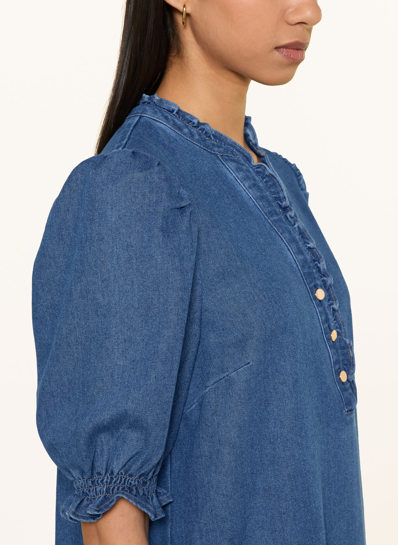 Phase Eight Jeansjurk CARLY met ruches en 3/4-mouwen: BLAUW