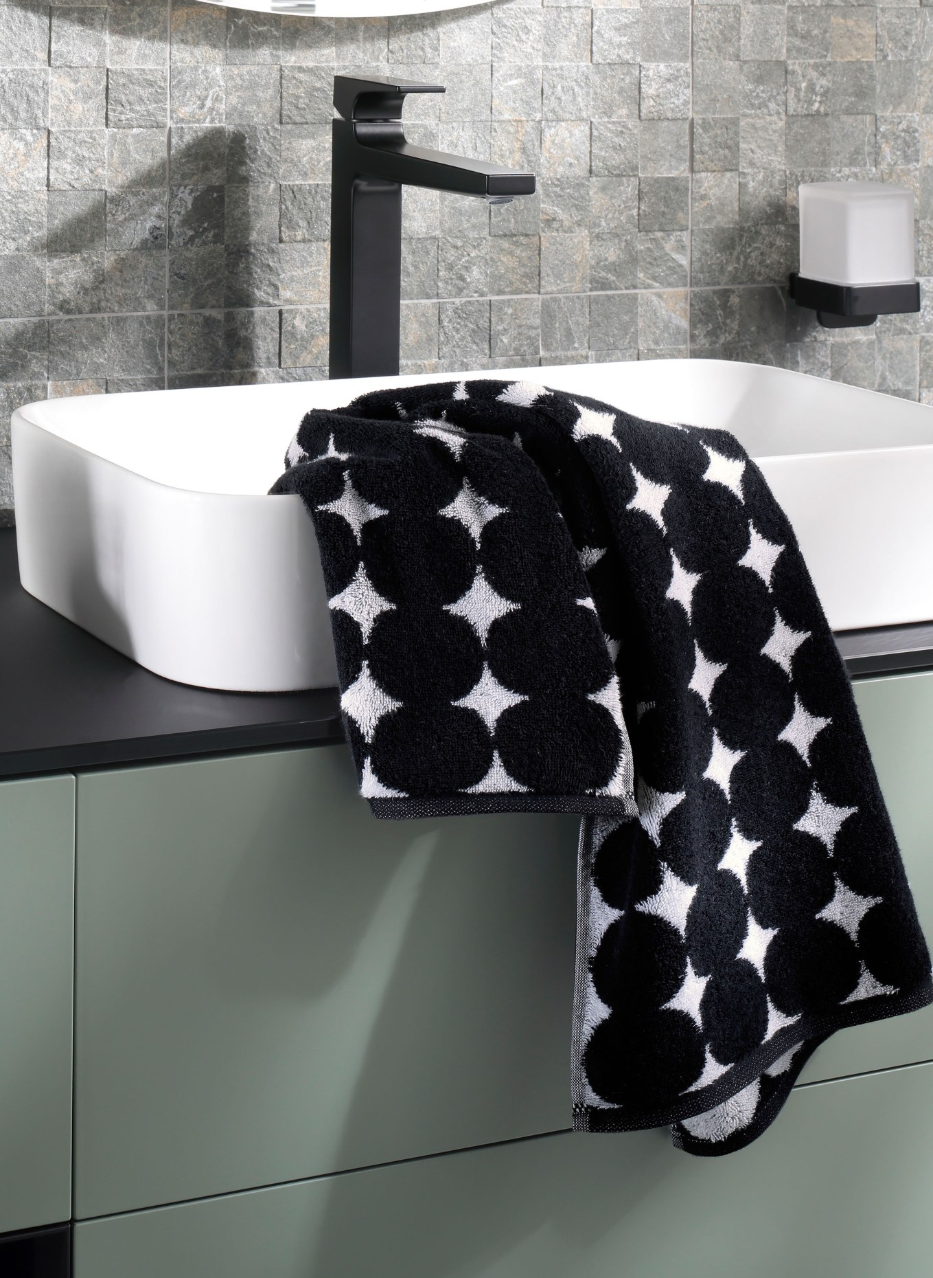 Cawö Serviette BLACK &amp; WHITE: NOIR / BLANC