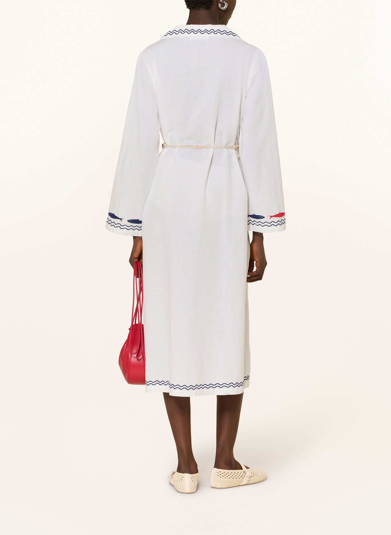 Rich & Royal Kleid mit Leinen: WEISS / DUNKELBLAU