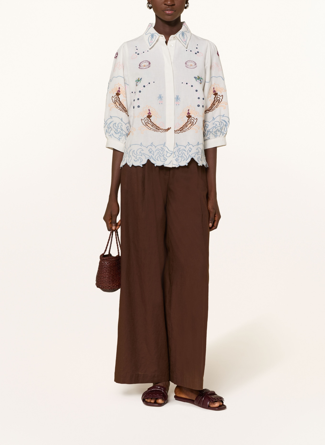 Rich & Royal Pantalon Marlene en lin: MARRON FONCÉ