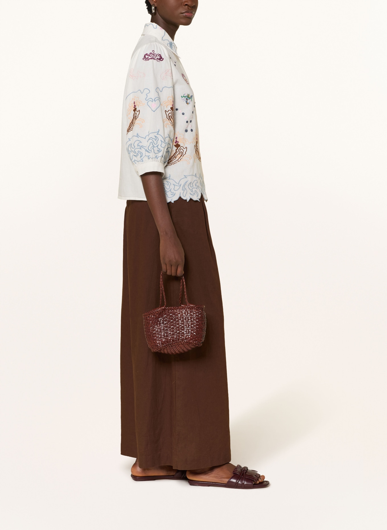 Rich & Royal Pantalon Marlene en lin: MARRON FONCÉ