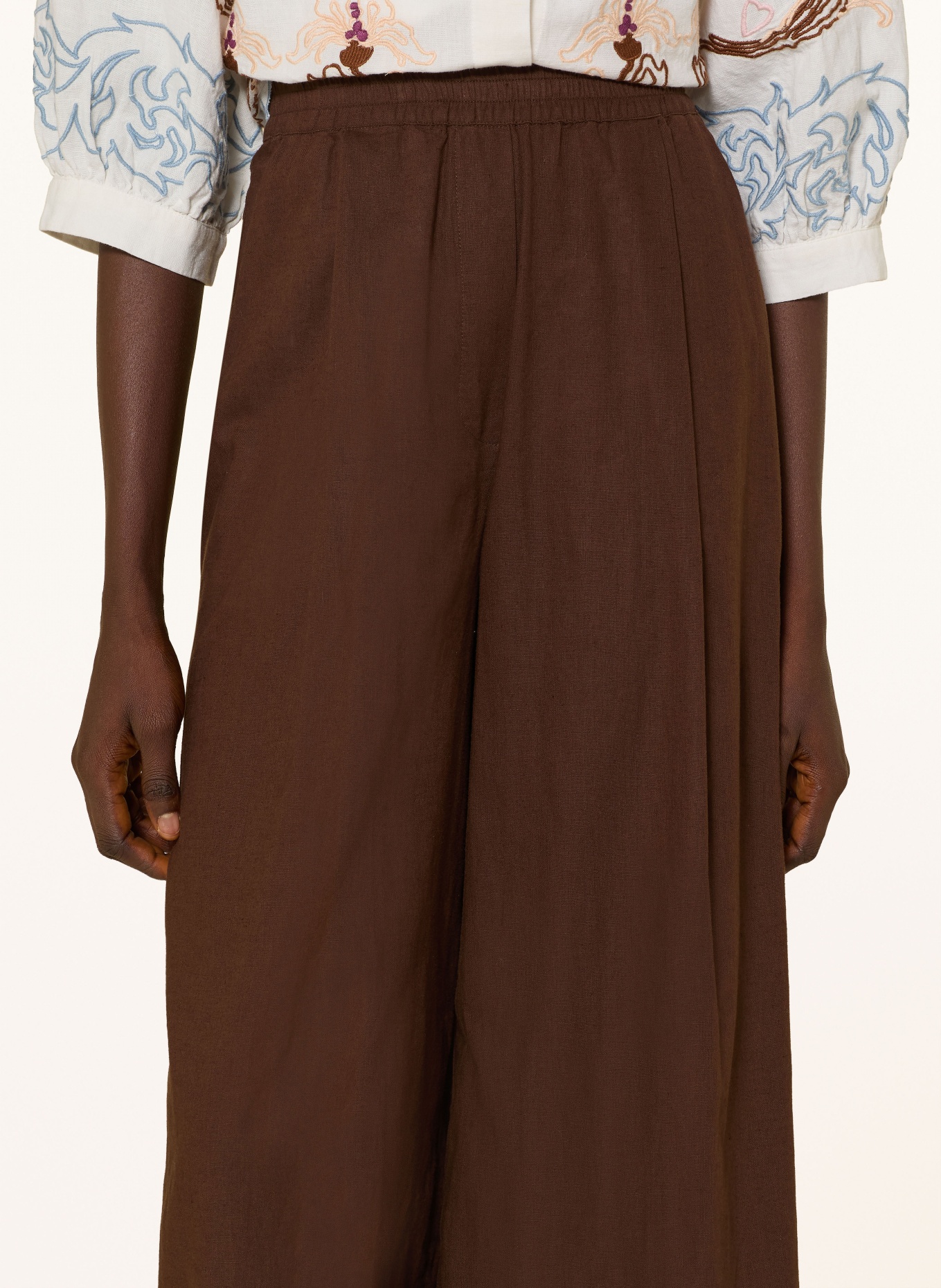 Rich & Royal Pantalon Marlene en lin: MARRON FONCÉ