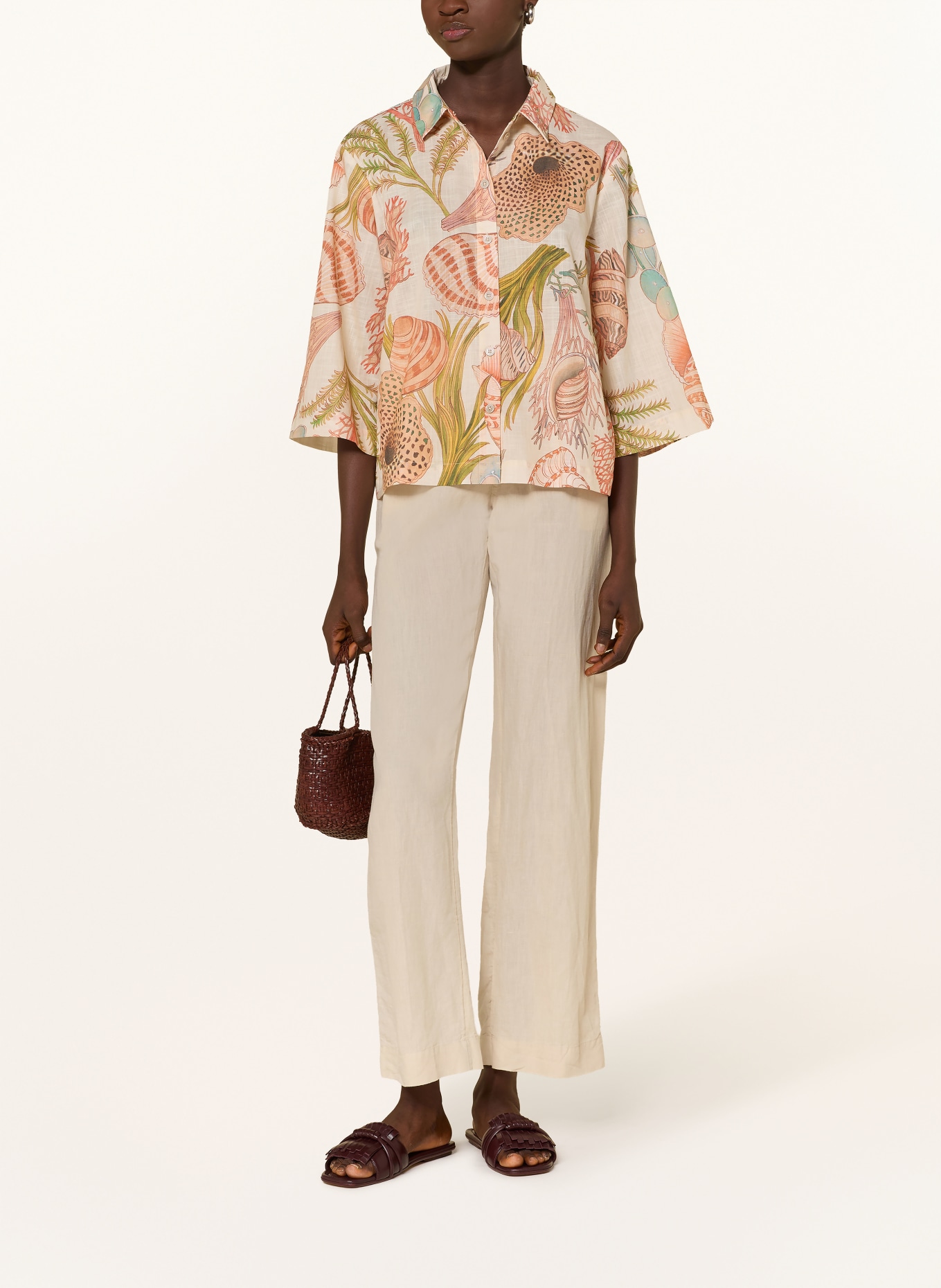 Rich & Royal Shirt blouse with 3/4 sleeves: CREAM / LIGHT RED / LIGHT ORANGE