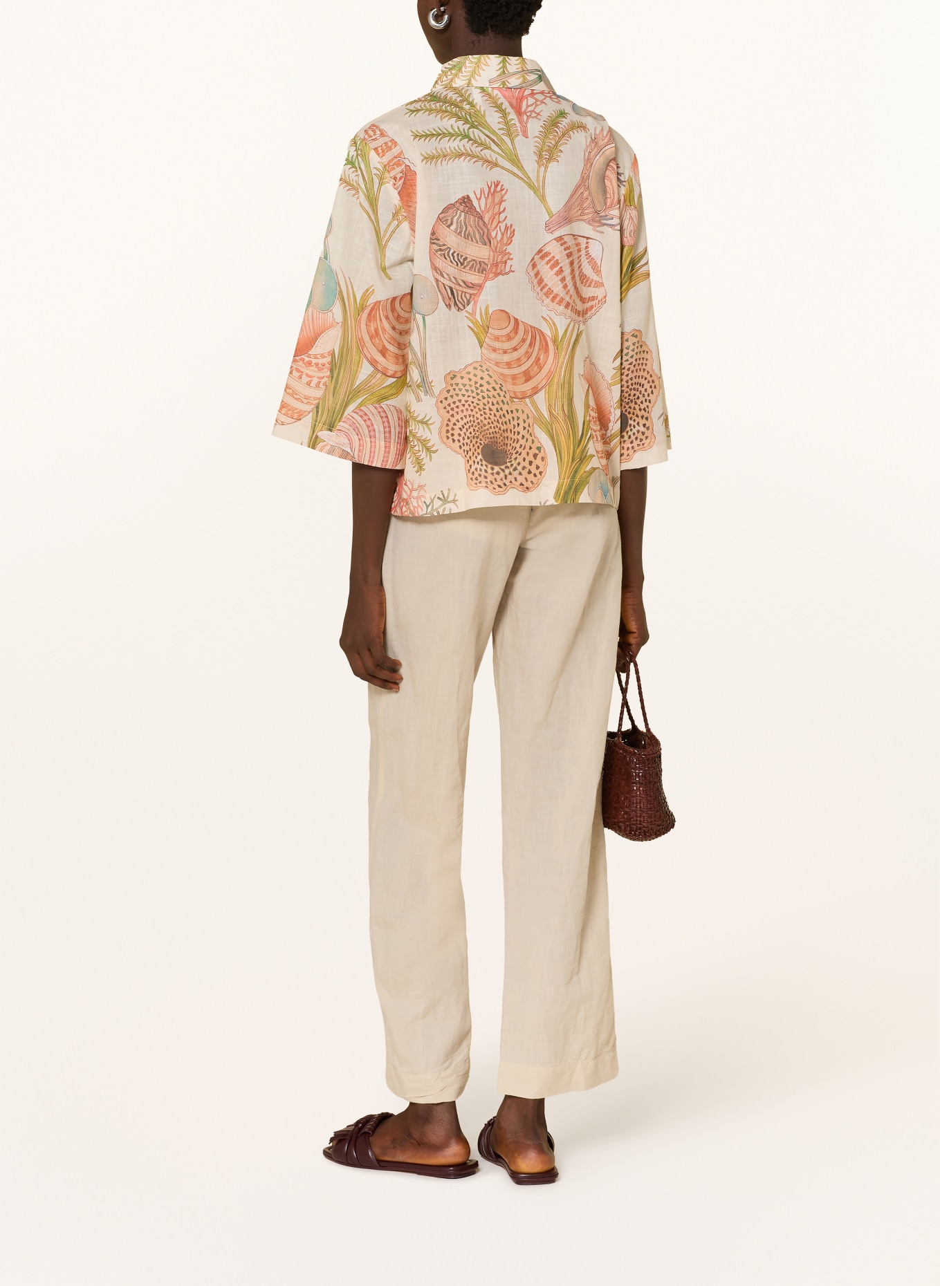 Rich & Royal Shirt blouse with 3/4 sleeves: CREAM / LIGHT RED / LIGHT ORANGE