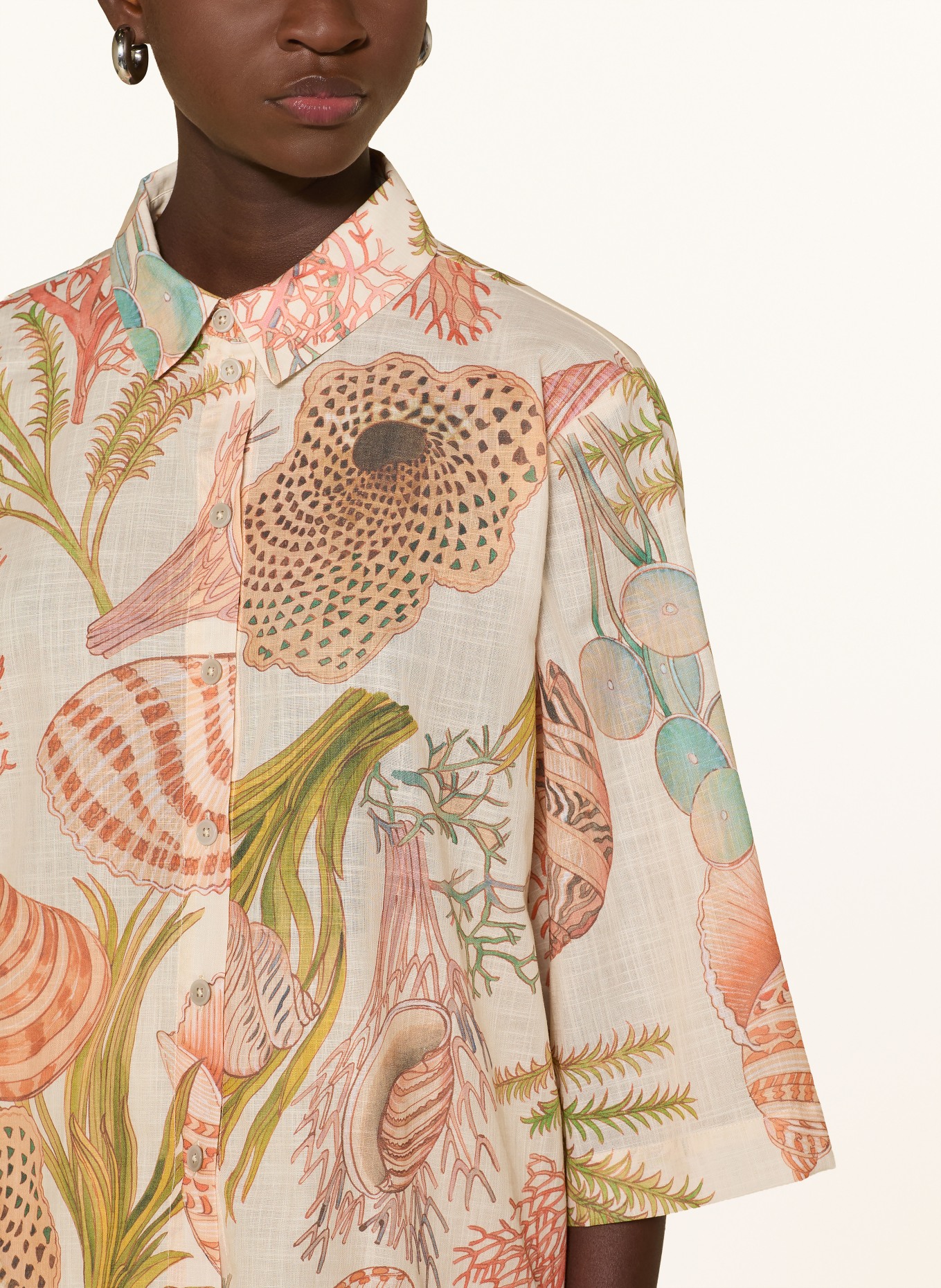Rich & Royal Shirt blouse with 3/4 sleeves: CREAM / LIGHT RED / LIGHT ORANGE