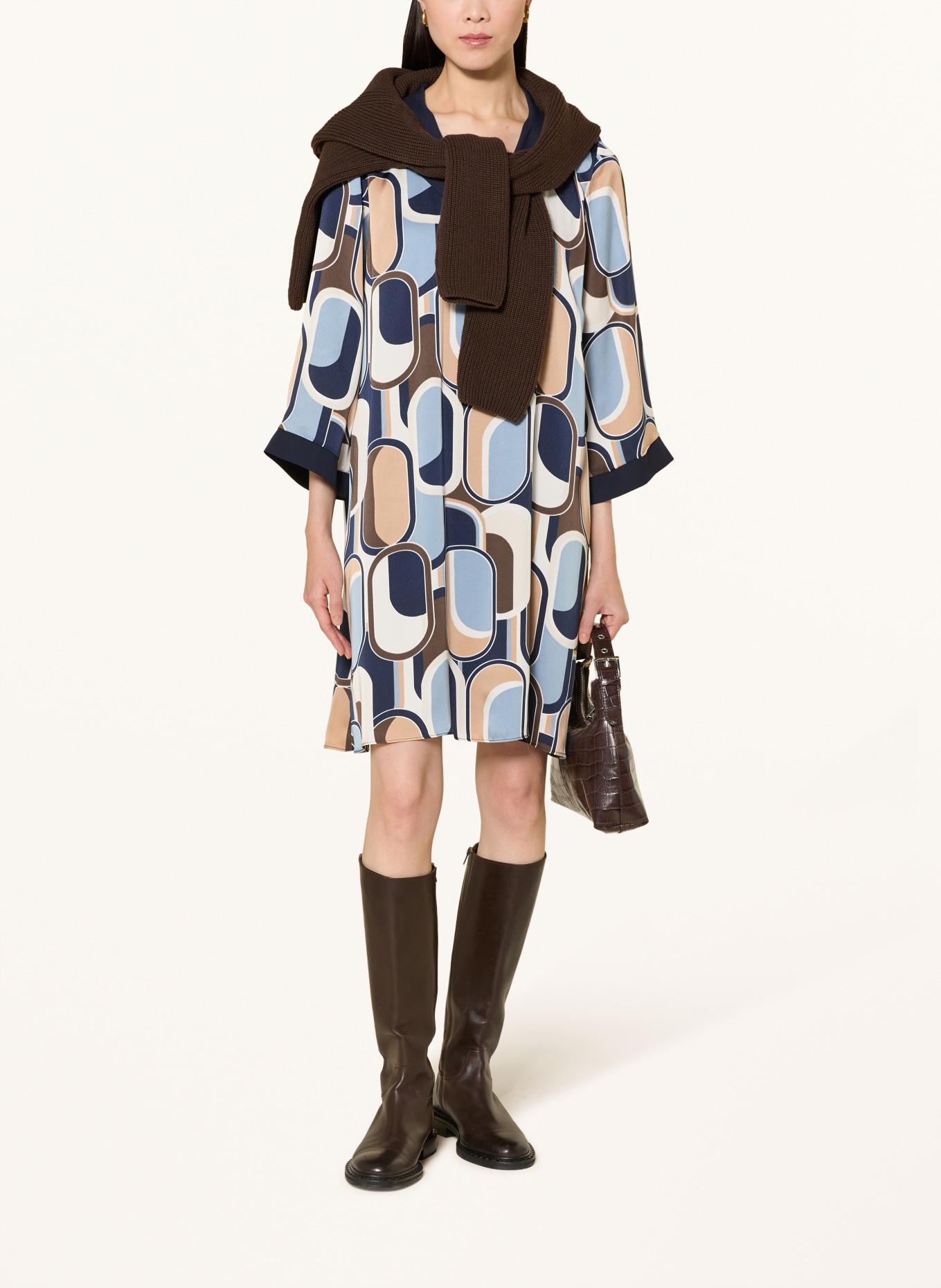 Joseph Ribkoff Kleid mit 3/4-Arm: DUNKELBLAU / CAMEL / DUNKELBRAUN