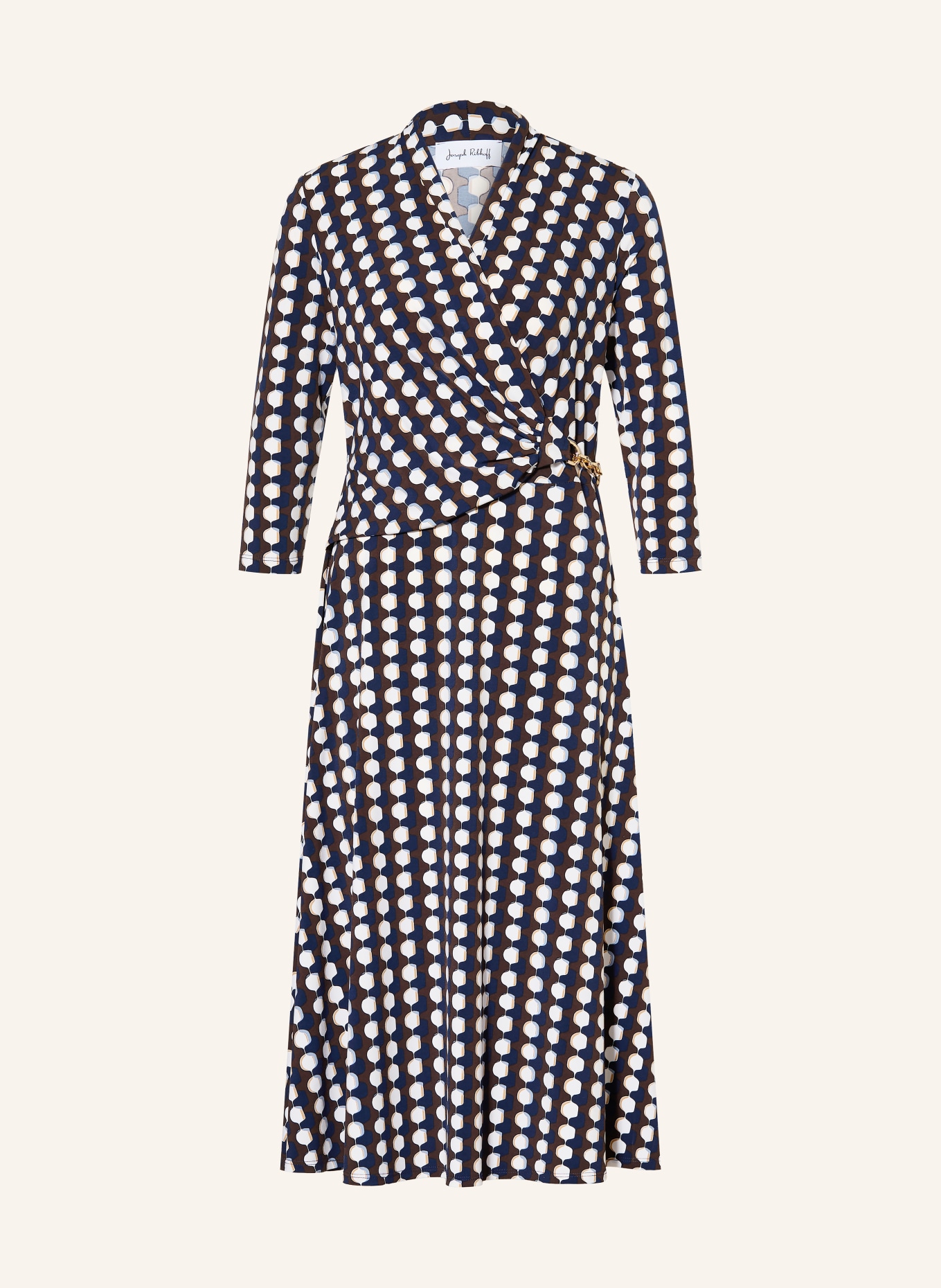 Joseph Ribkoff Jerseykleid in Wickeloptik mit 3/4-Arm: DUNKELBLAU / DUNKELBRAUN / WEISS