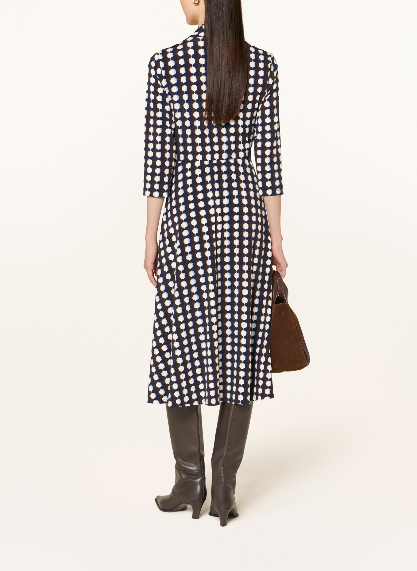 Joseph Ribkoff Jerseykleid in Wickeloptik mit 3/4-Arm: DUNKELBLAU / DUNKELBRAUN / WEISS