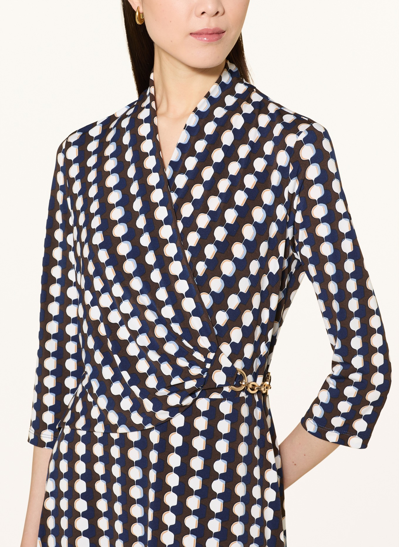 Joseph Ribkoff Jerseykleid in Wickeloptik mit 3/4-Arm: DUNKELBLAU / DUNKELBRAUN / WEISS