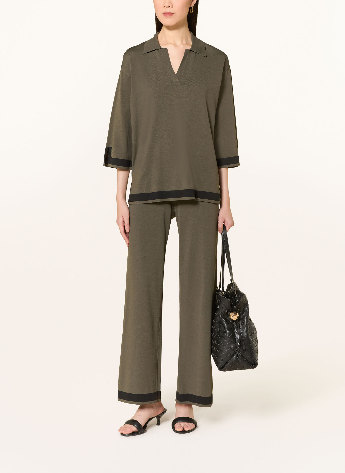 Joseph Ribkoff Sweater with 3/4 sleeves: OLIVE / BLACK