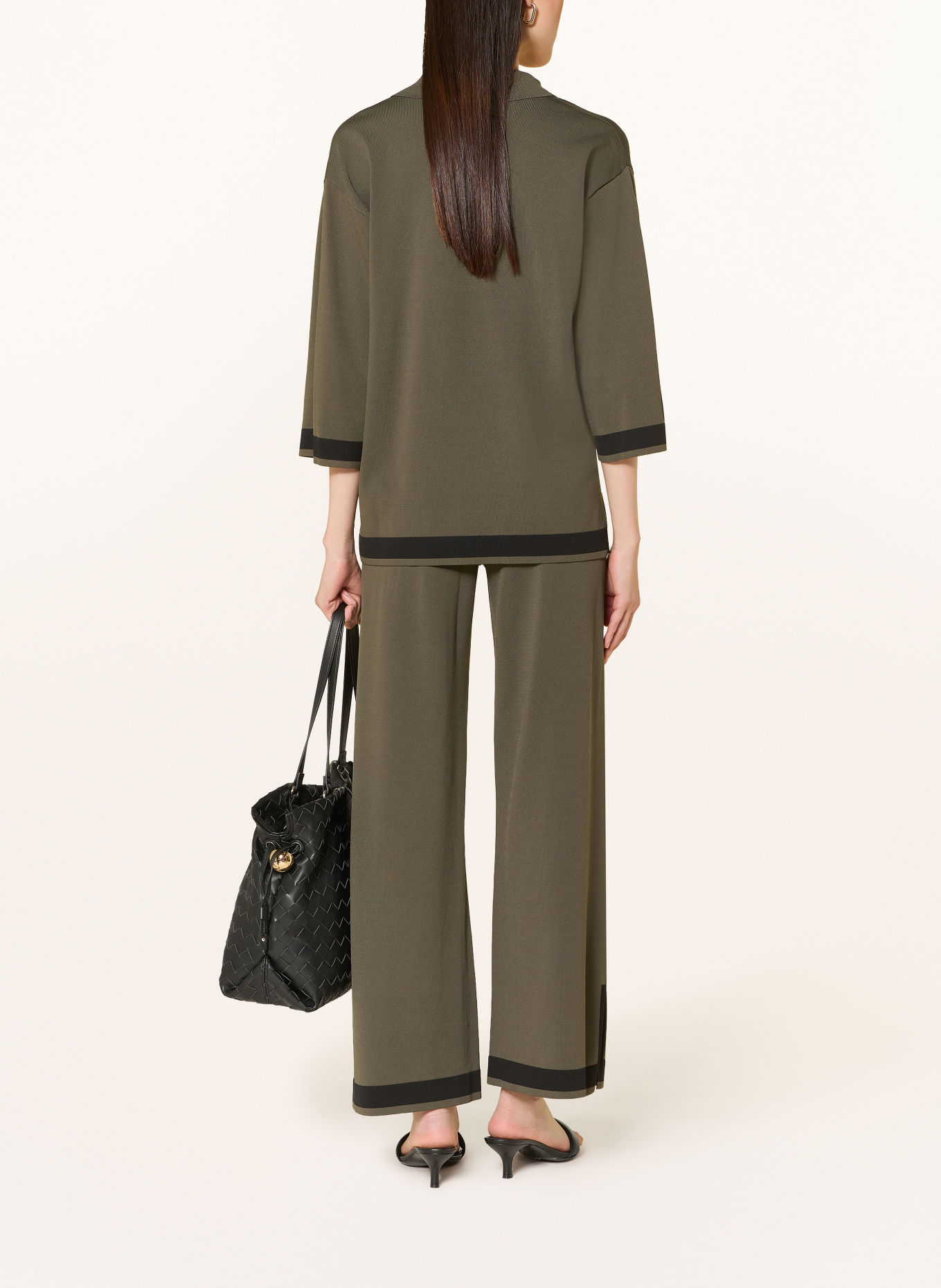 Joseph Ribkoff Sweater with 3/4 sleeves: OLIVE / BLACK