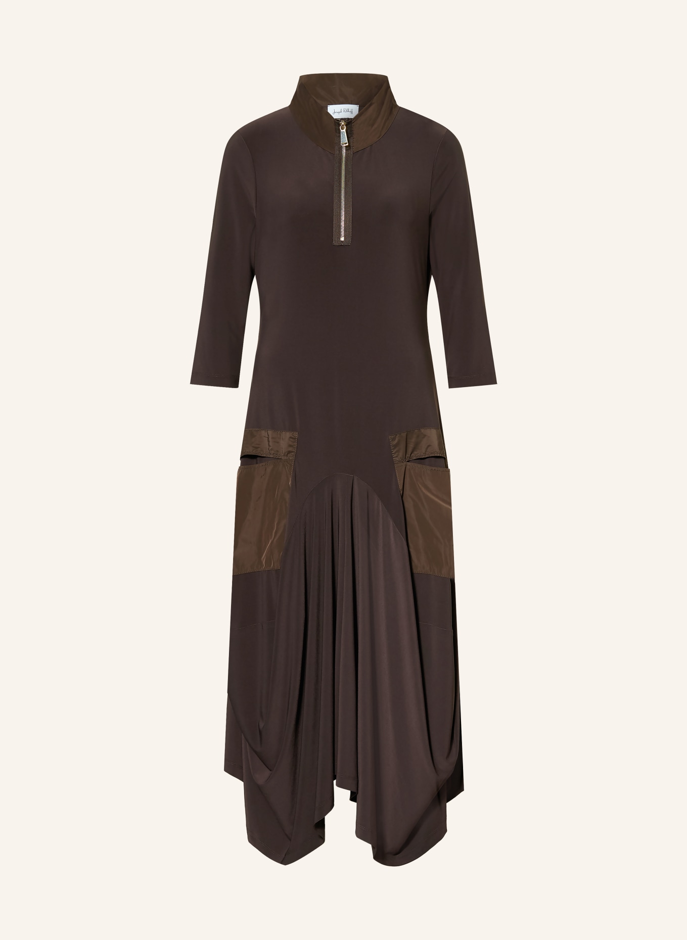 Joseph Ribkoff Jersey dress with 3/4 sleeves: DARK BROWN