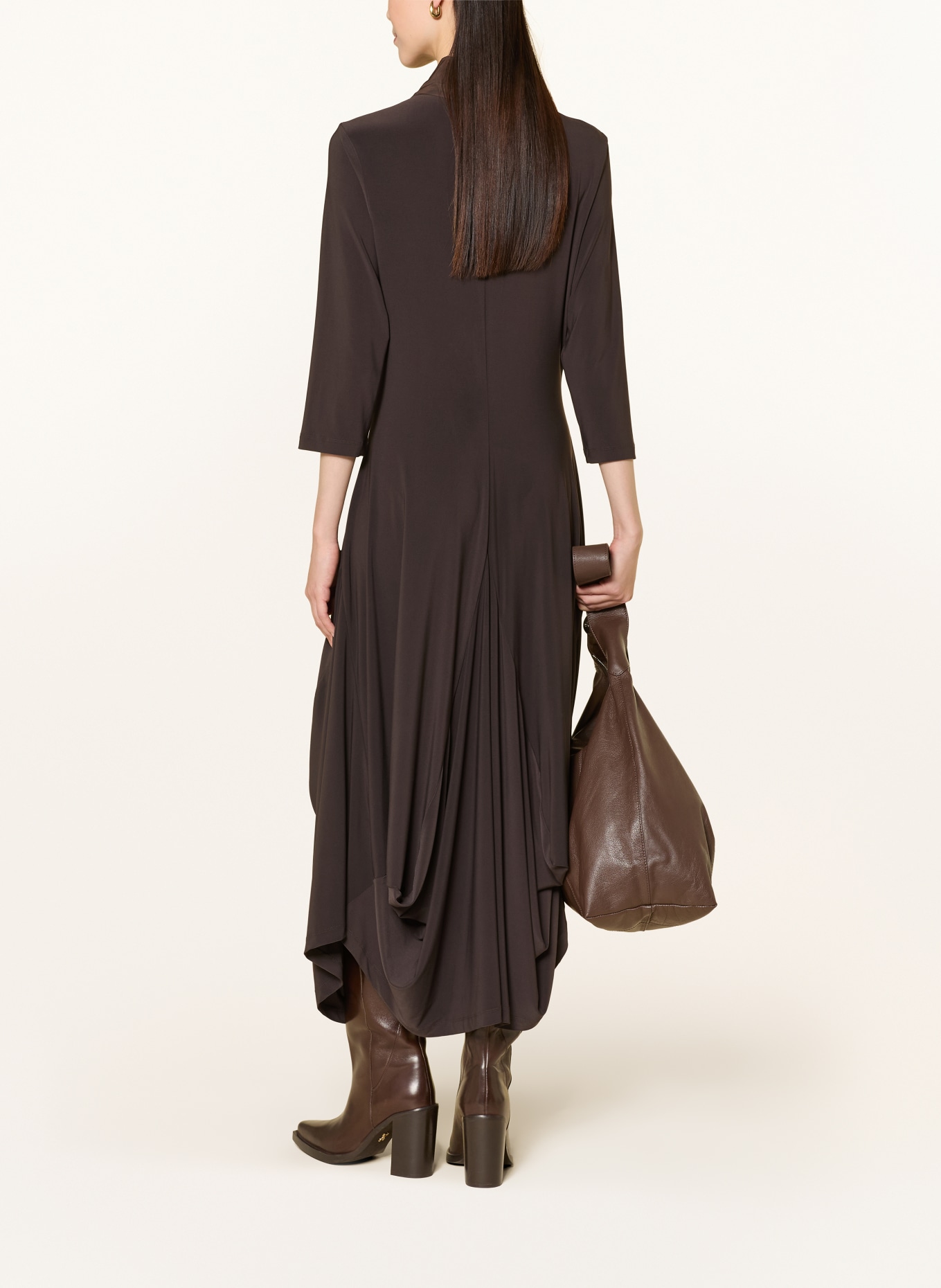 Joseph Ribkoff Jersey dress with 3/4 sleeves: DARK BROWN