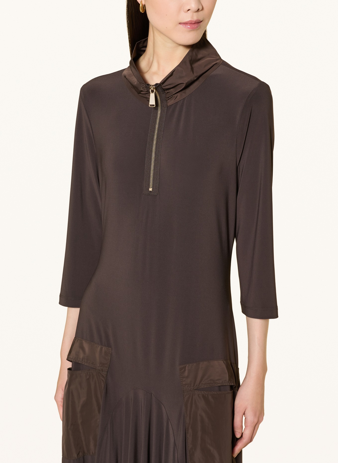 Joseph Ribkoff Jersey dress with 3/4 sleeves: DARK BROWN