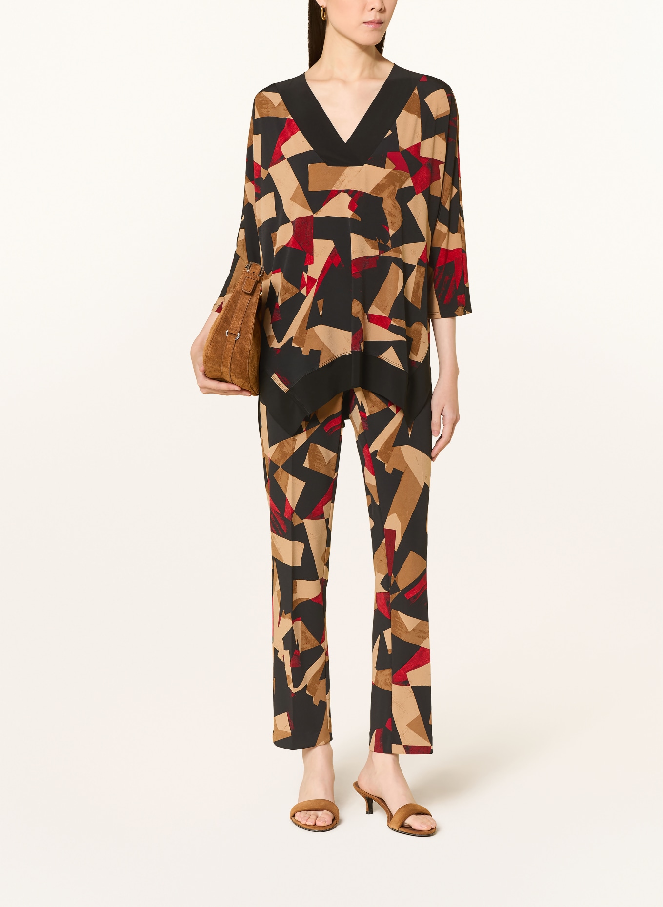 Joseph Ribkoff pantalon en jersey: NOIR / BEIGE / ROUGE FONCÉ