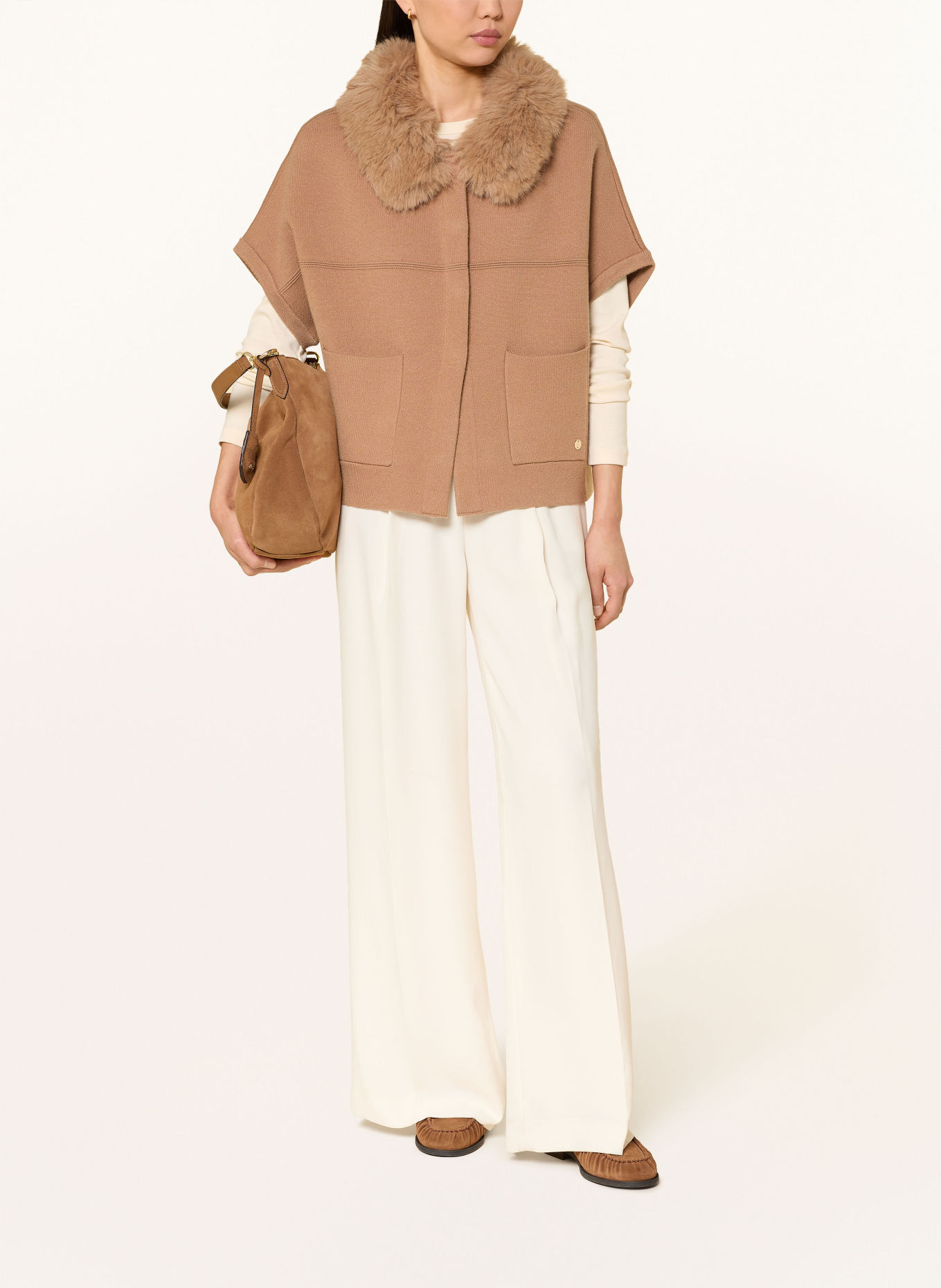 Joseph Ribkoff Strickjacke mit Kunstfell: BEIGE