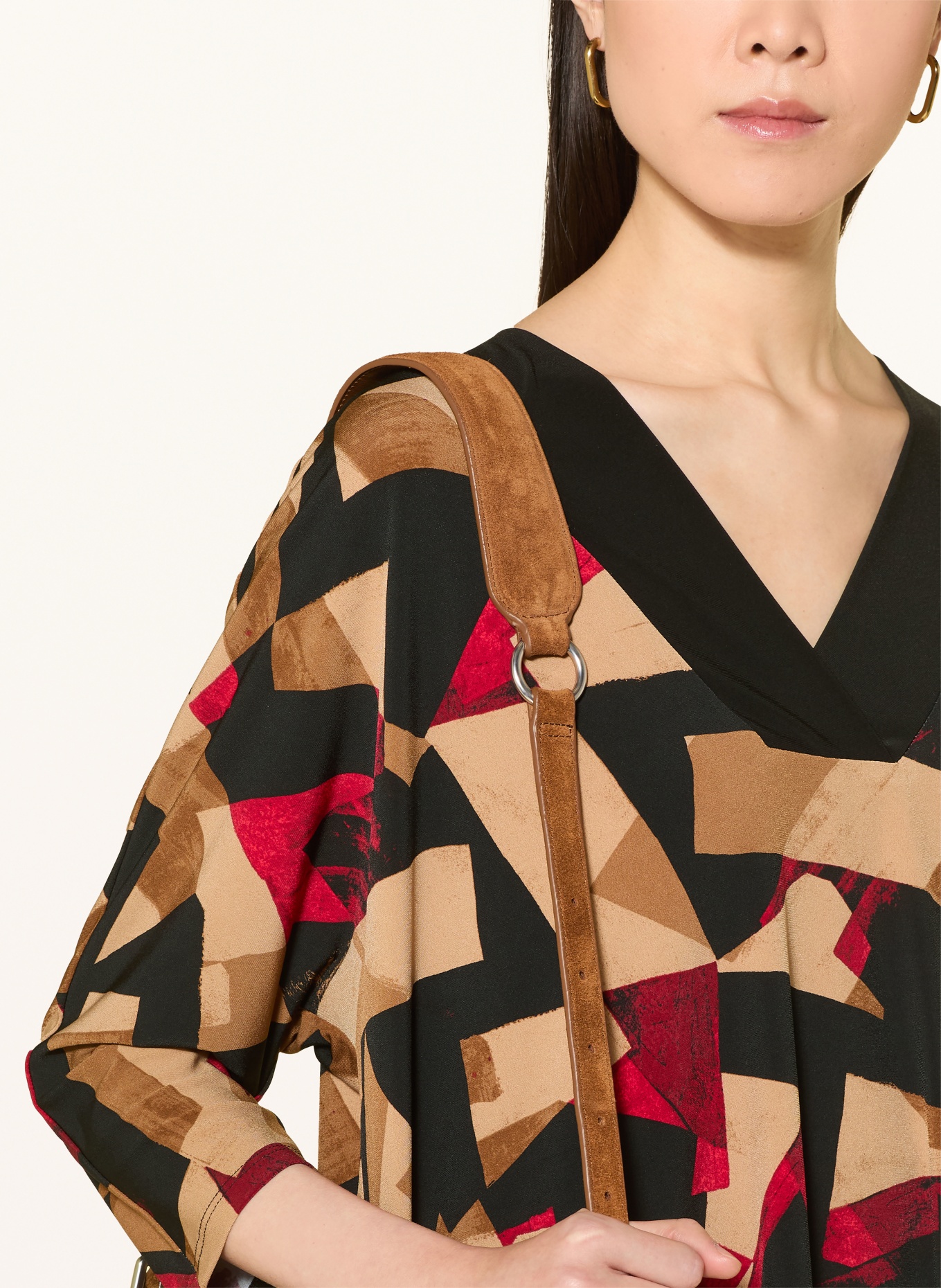 Joseph Ribkoff Chemise à manches 3/4: NOIR / BEIGE / ROUGE FONCÉ