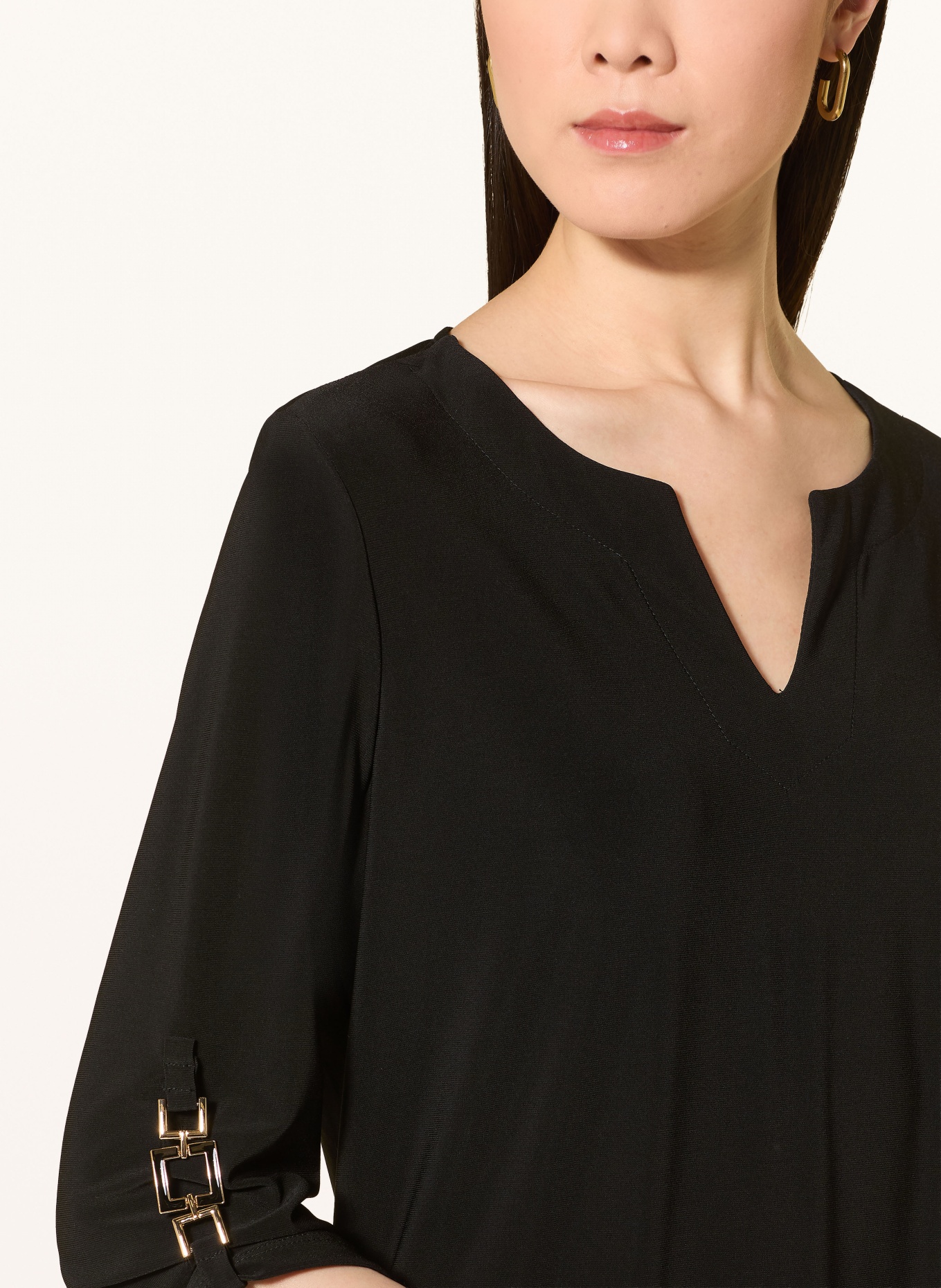 Joseph Ribkoff Chemisier en mélange de matières à manches 3/4: NOIR / BEIGE