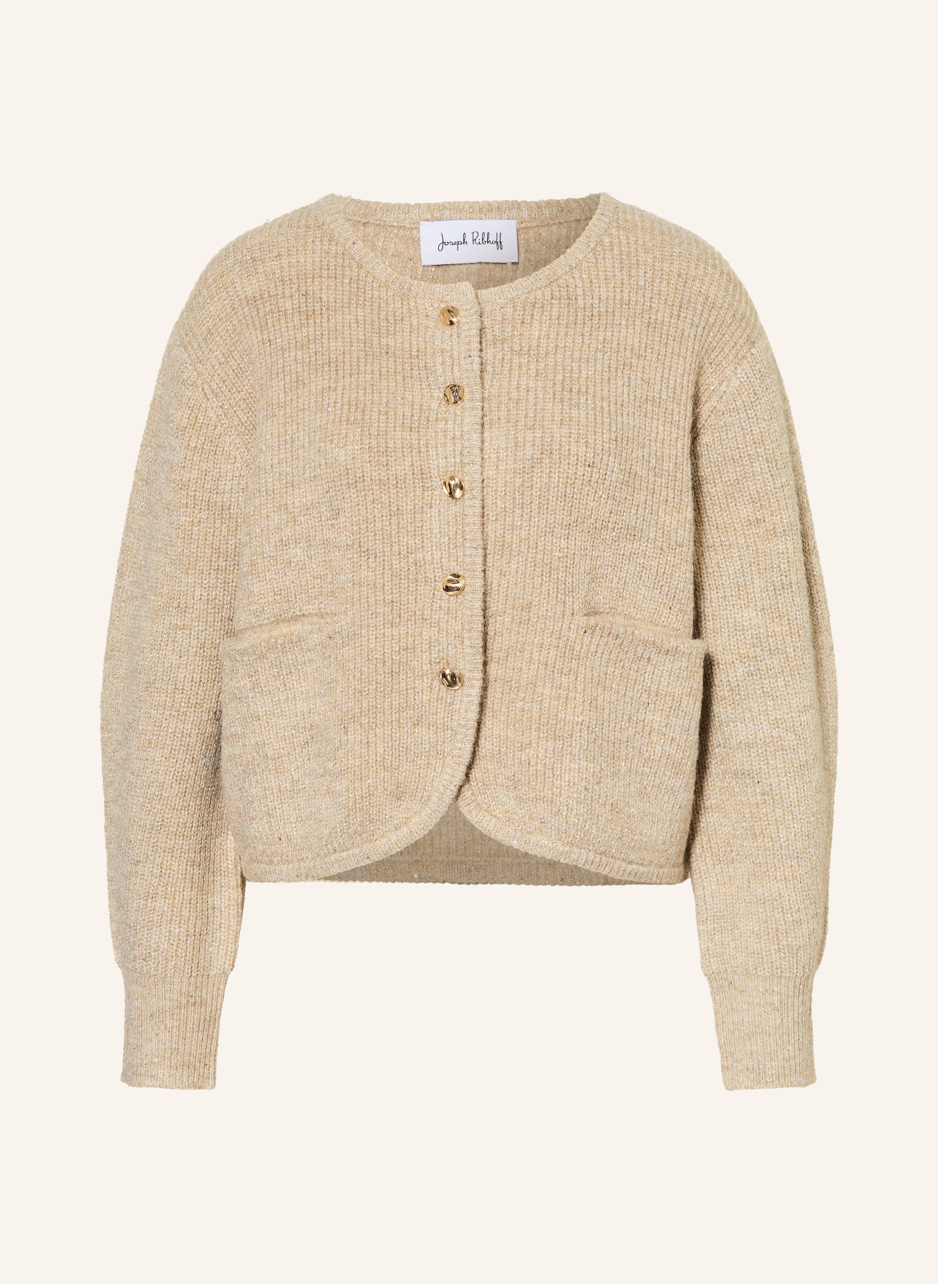 Joseph Ribkoff Stickad kofta med glittergarn och paljetter: BEIGE