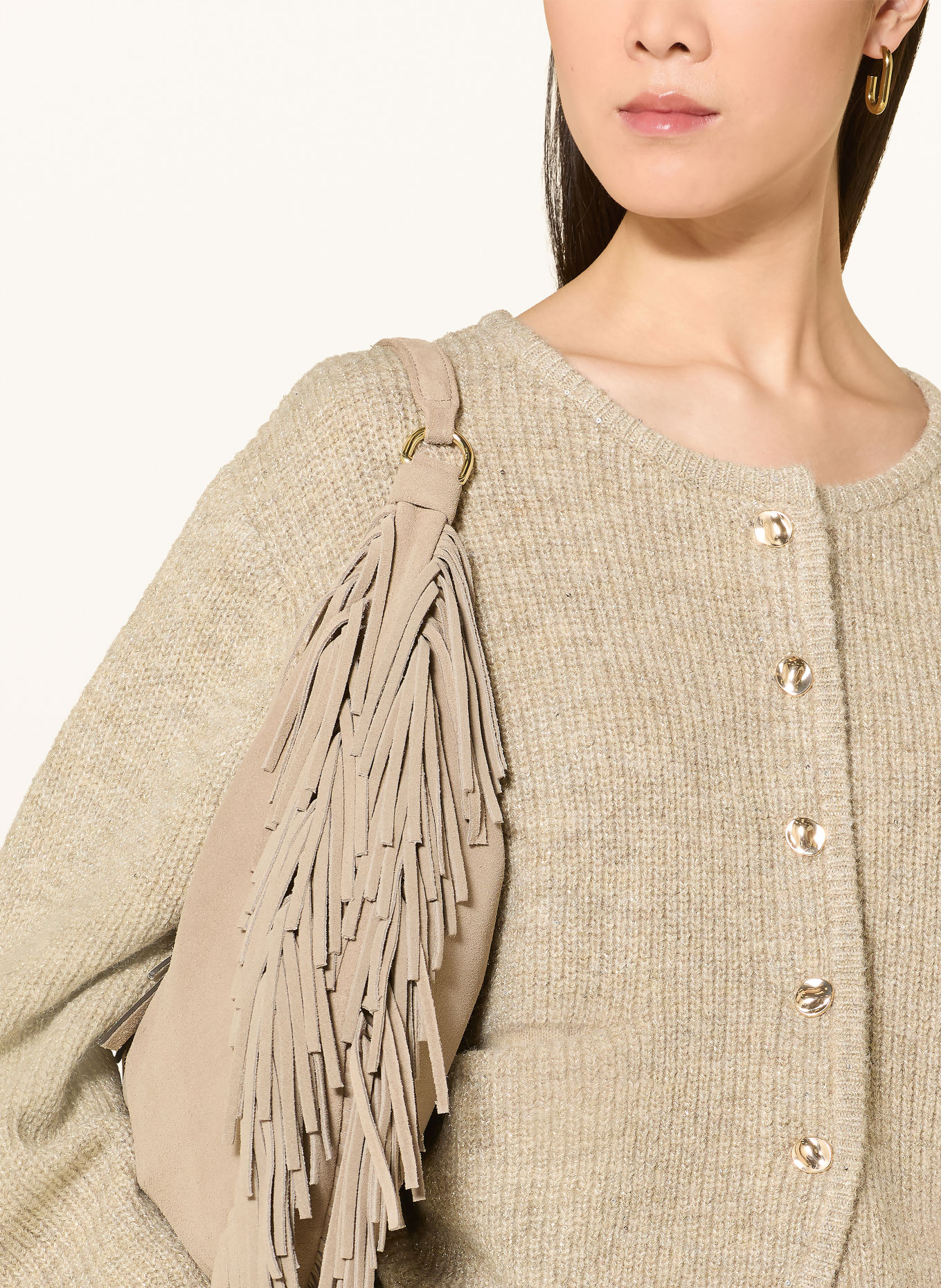 Joseph Ribkoff Stickad kofta med glittergarn och paljetter: BEIGE
