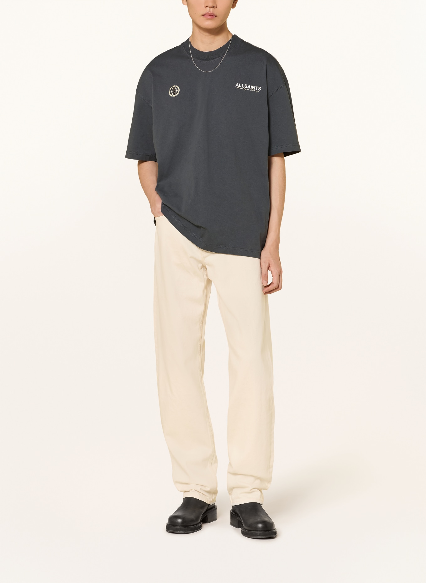 ALLSAINTS EMBLEM T-shirt: DARK GRAY / ECRU